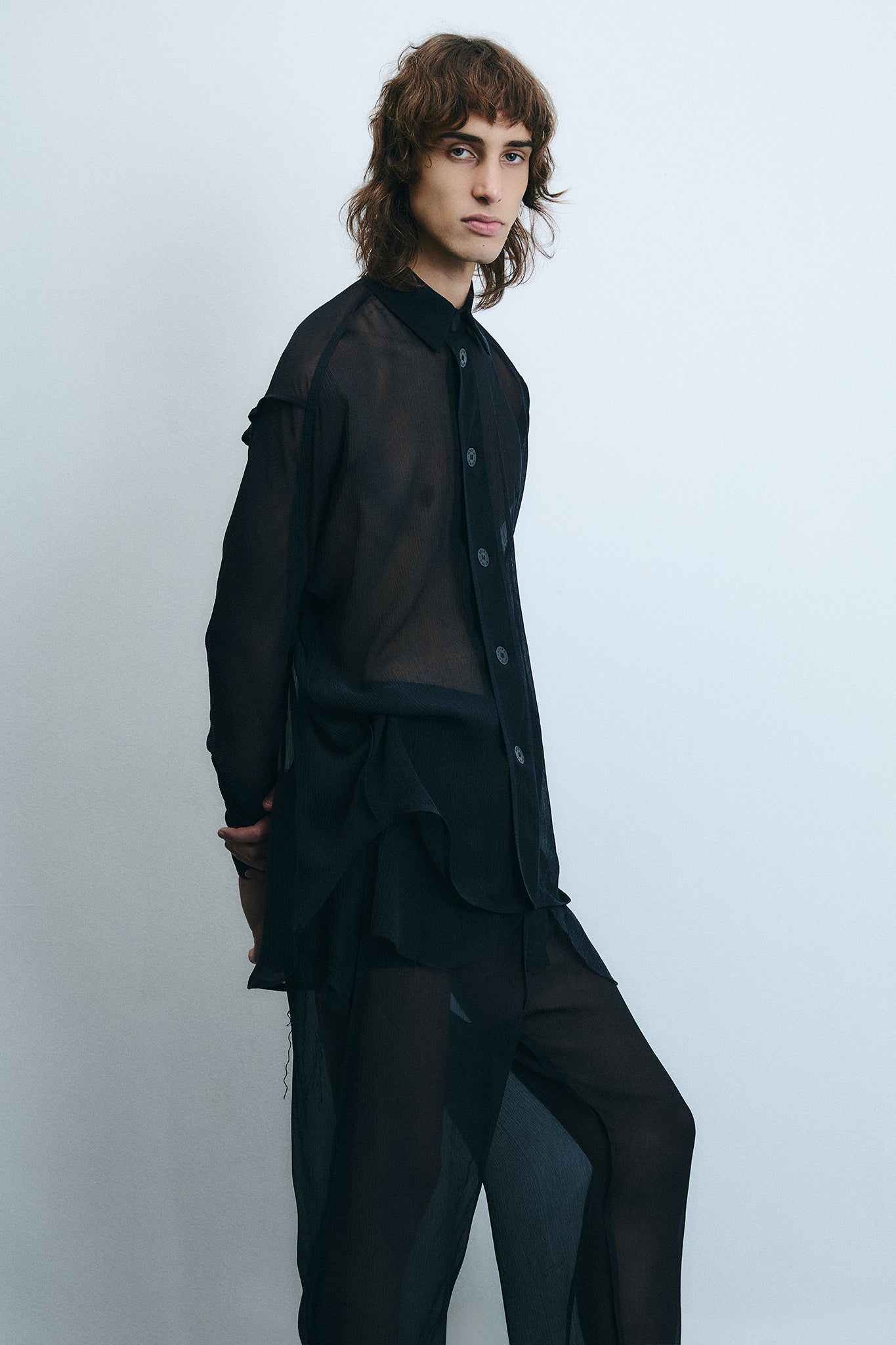 Chiffon Silk Pirate Shirt - Black