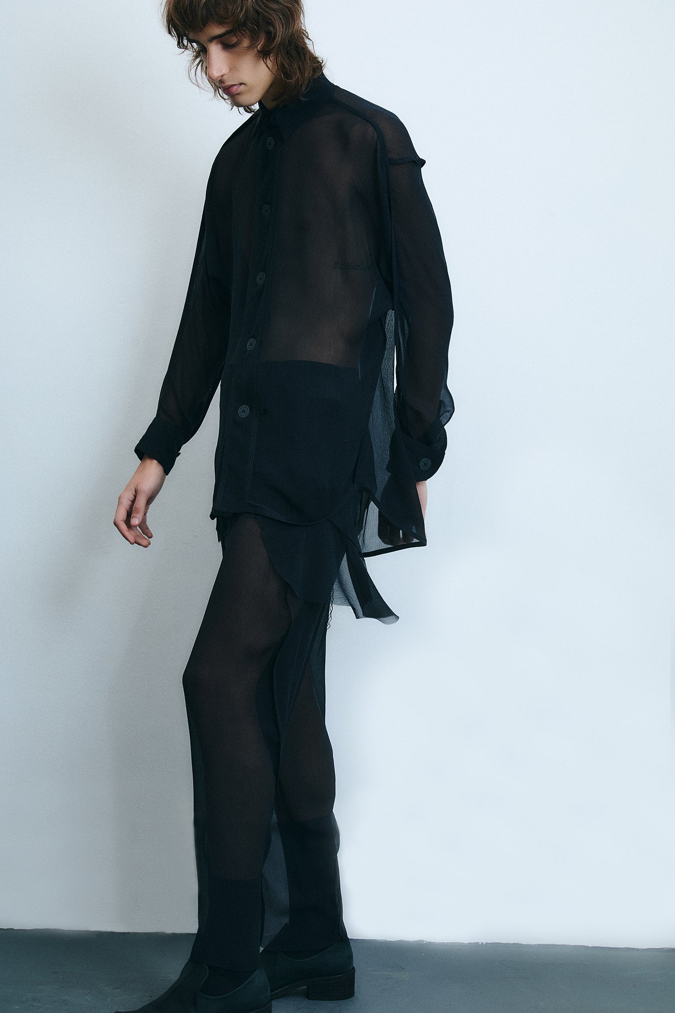 Chiffon Silk Pirate Shirt - Black