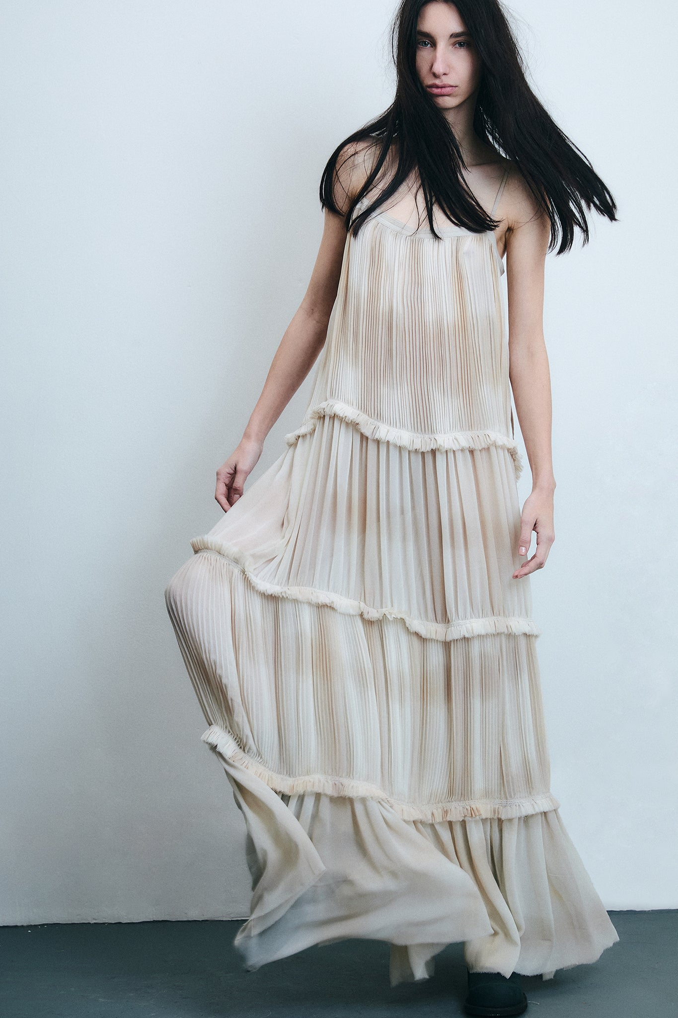 Silk Tiered Dress - Hand-dyed White
