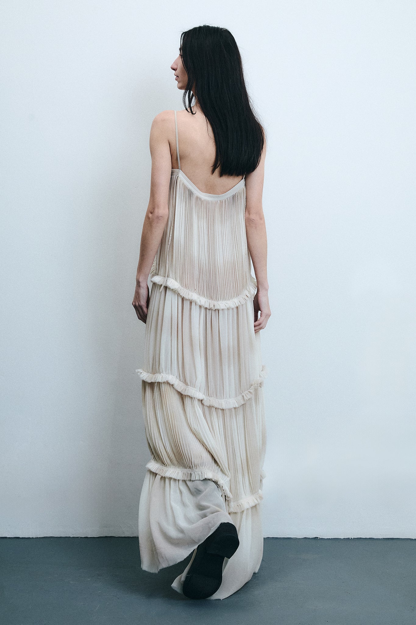 Silk Tiered Dress - Hand-dyed White