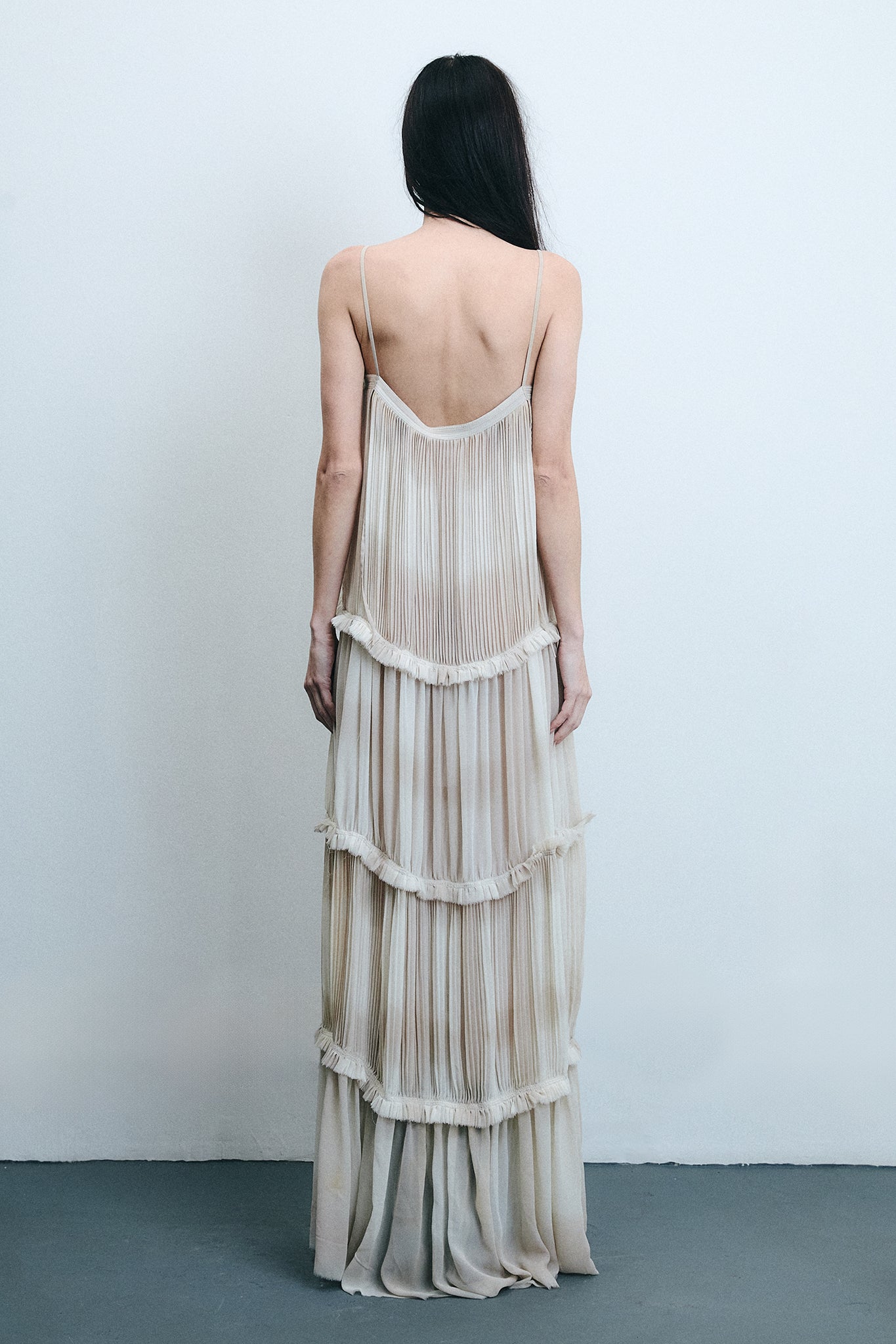 Silk Tiered Dress - Hand-dyed White