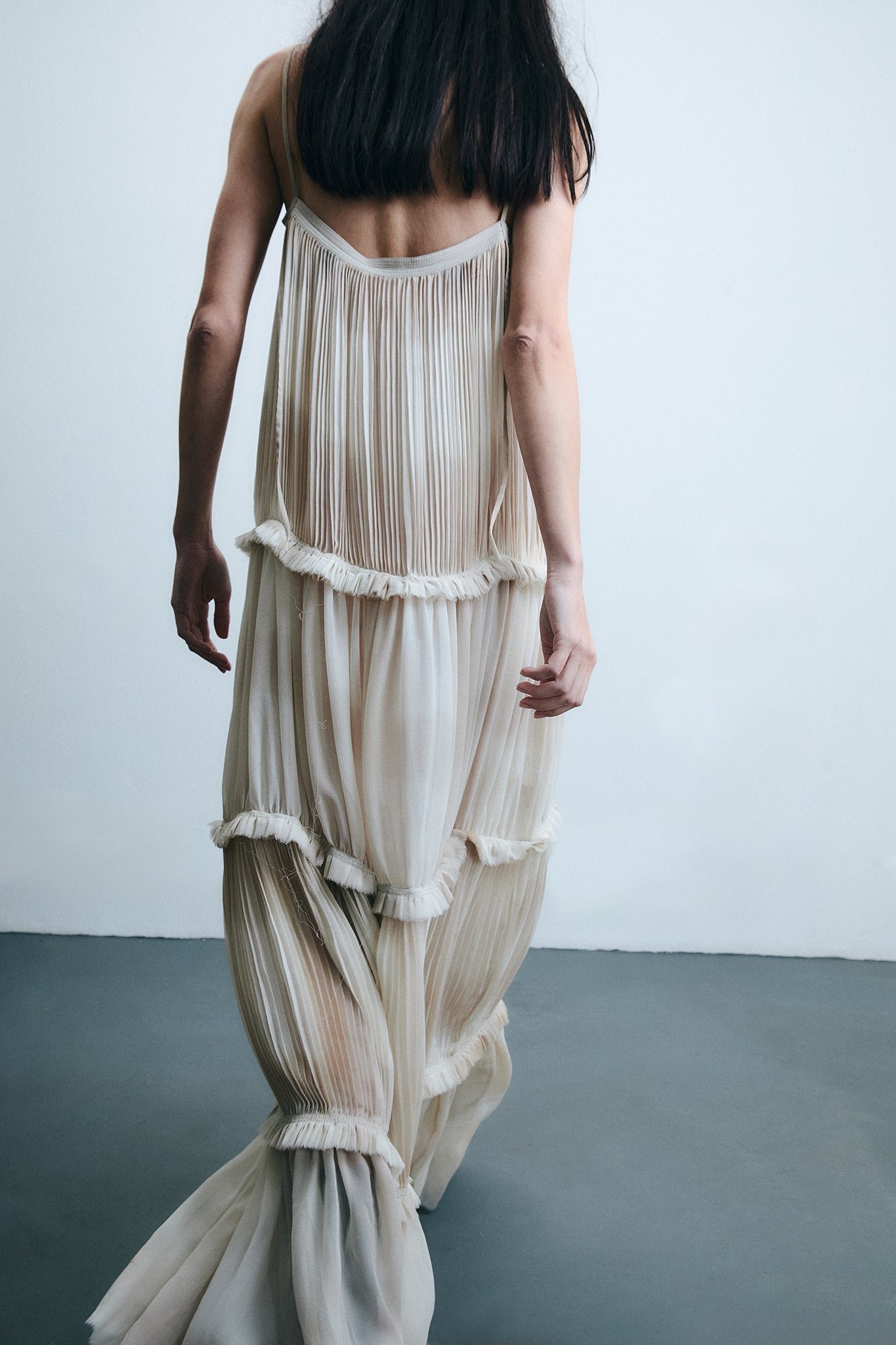 Silk Tiered Dress - Hand-dyed White