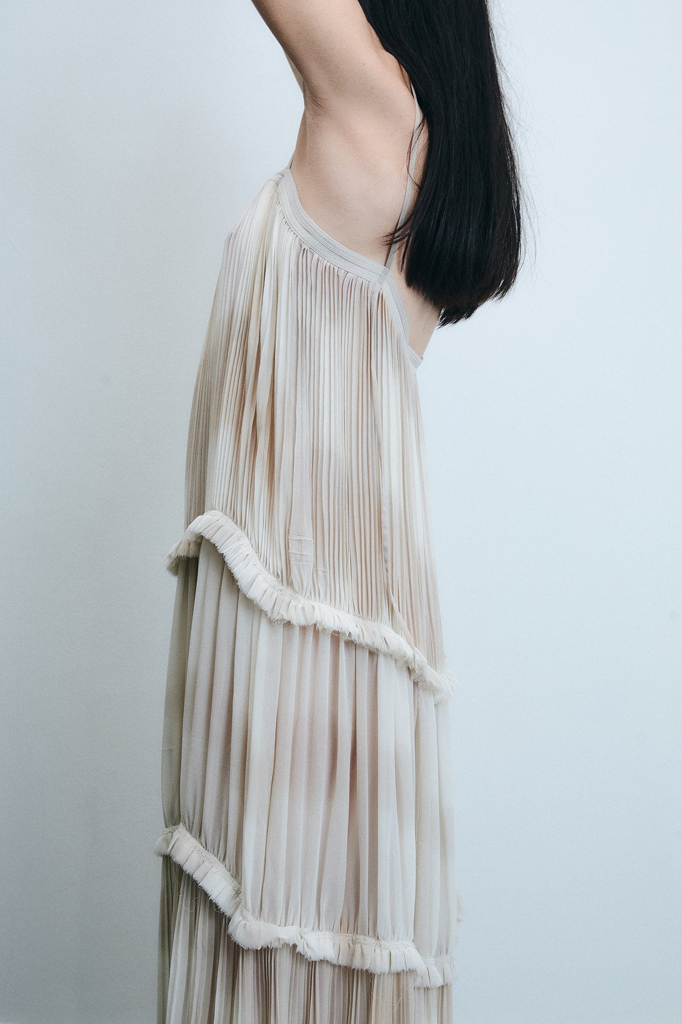 Silk Tiered Dress - Hand-dyed White