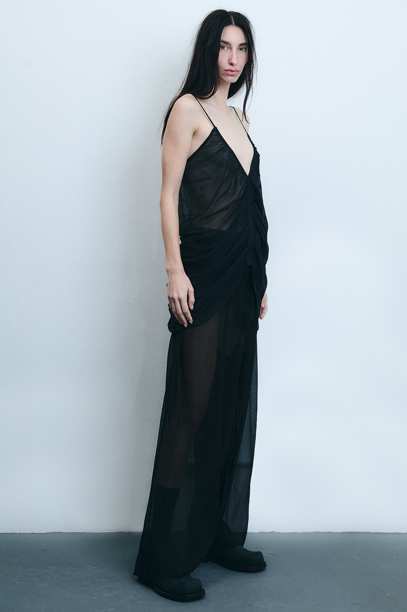 Gathered Silk Loose-leg Trousers - Black