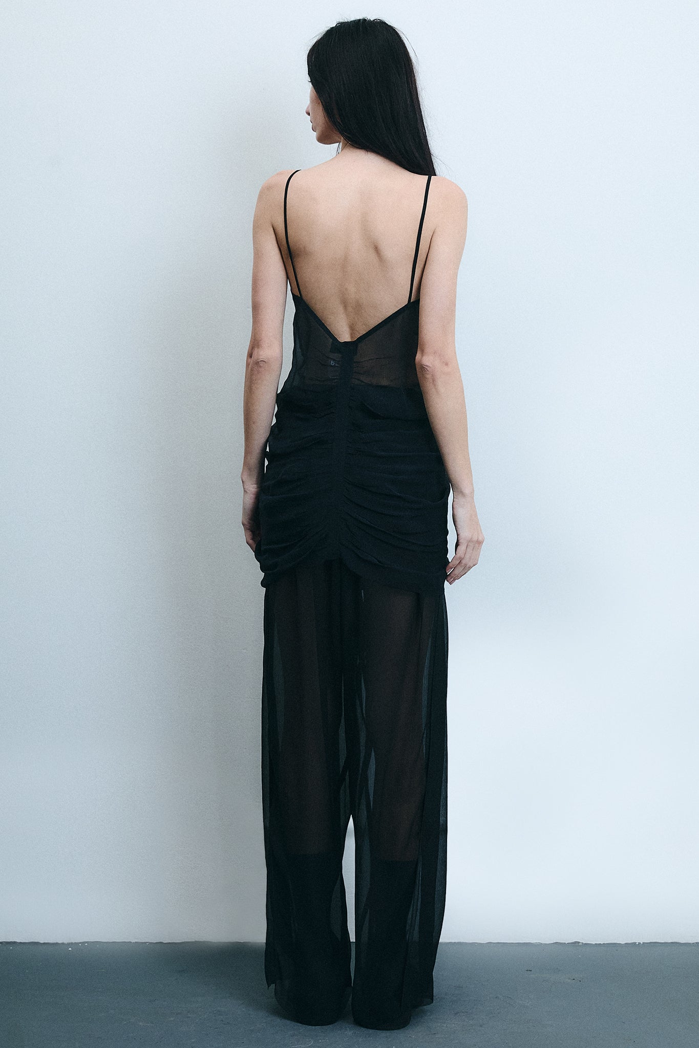 Gathered Silk Loose-leg Trousers - Black