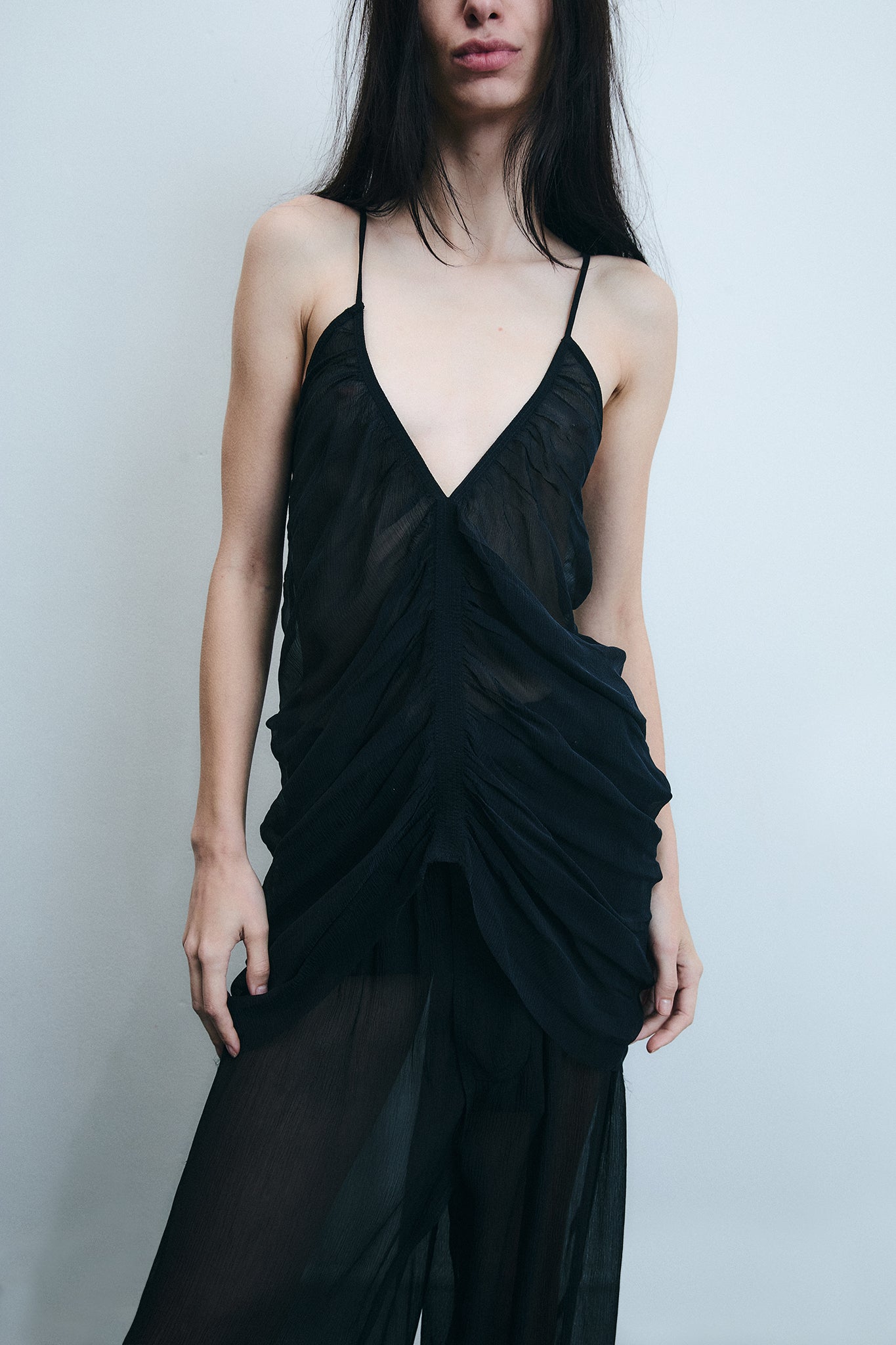 Draped Silk Mermaid Blouse - Black