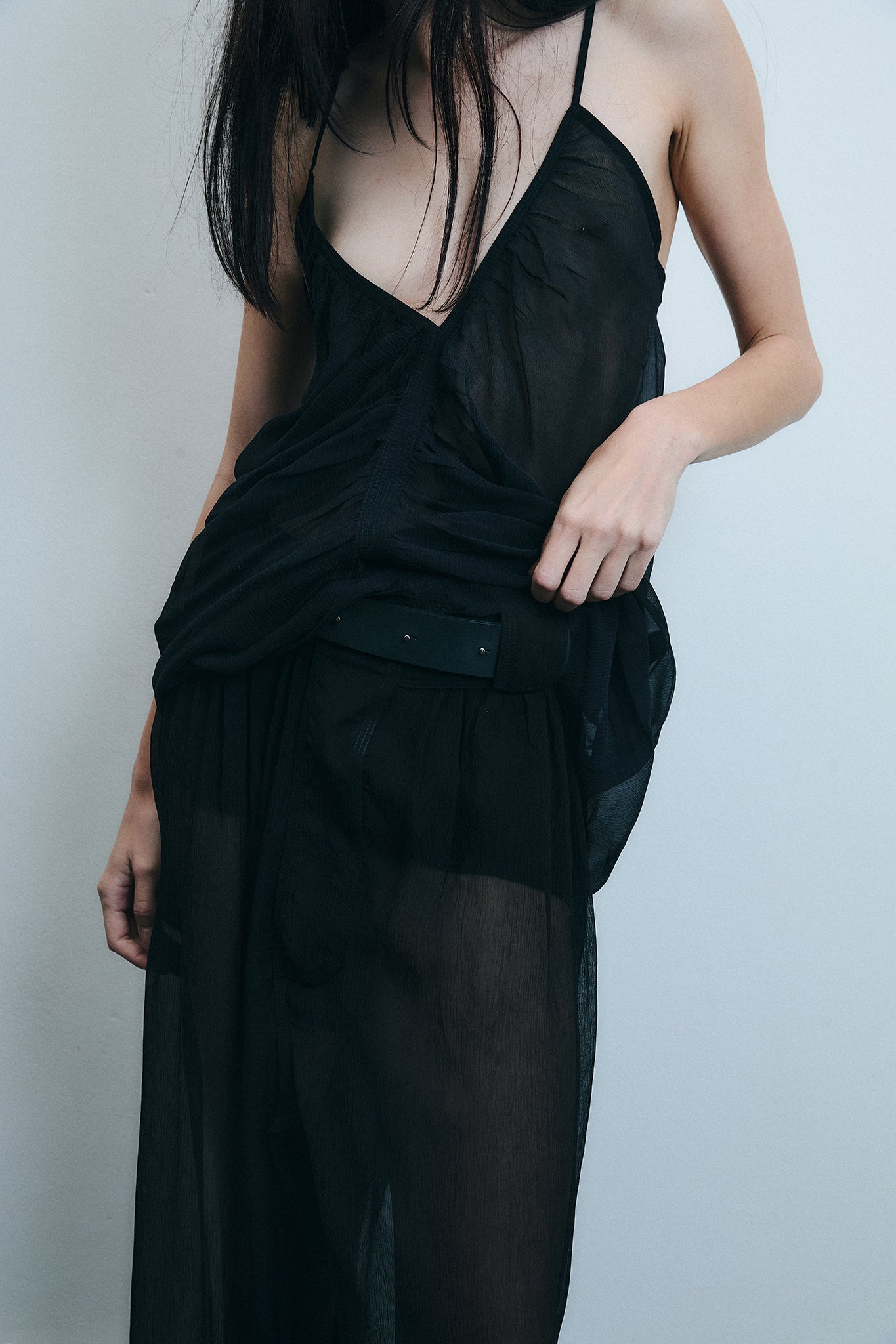 Draped Silk Mermaid Blouse - Black