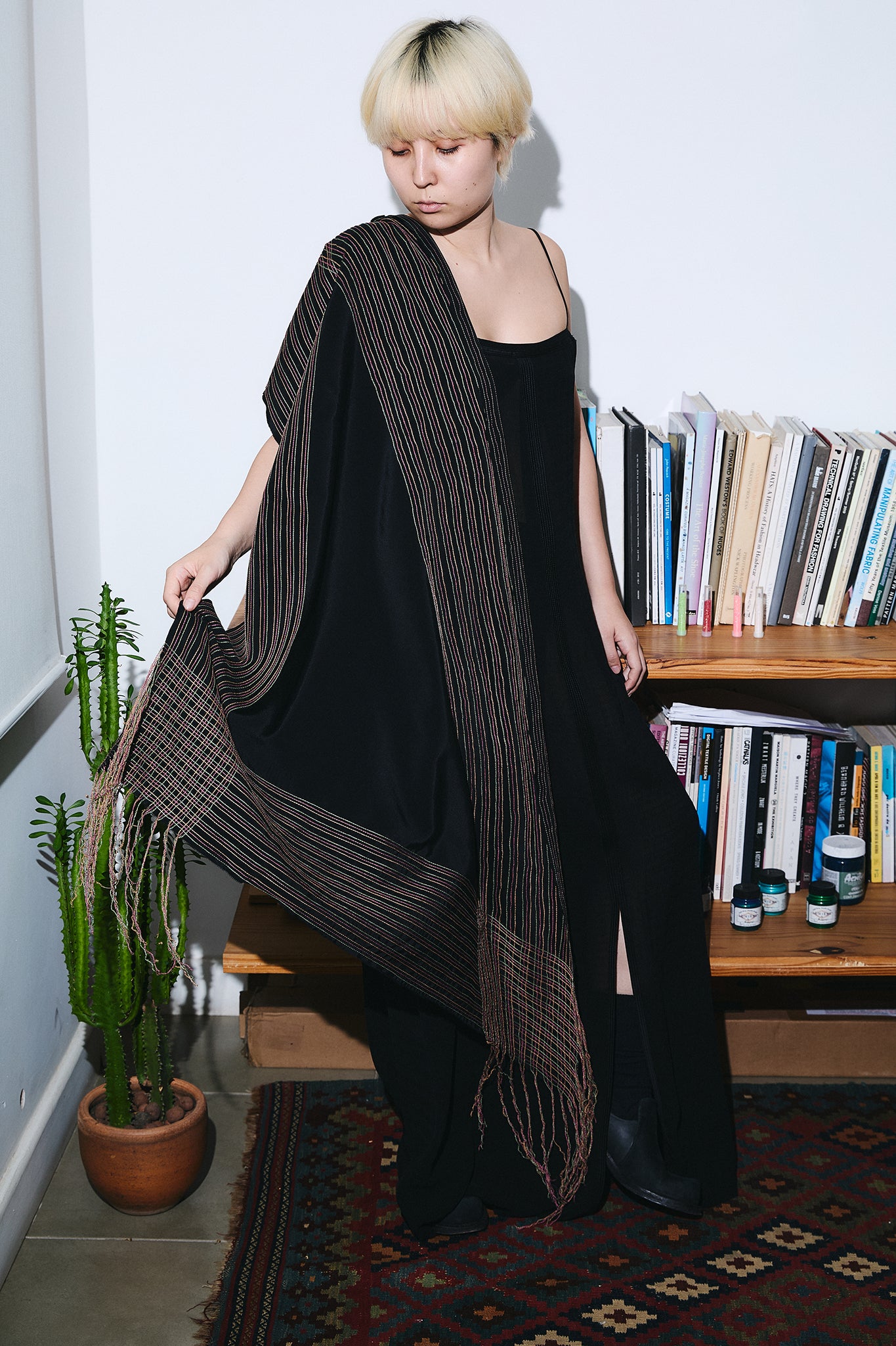 Silk Topstitched Scarf - Black