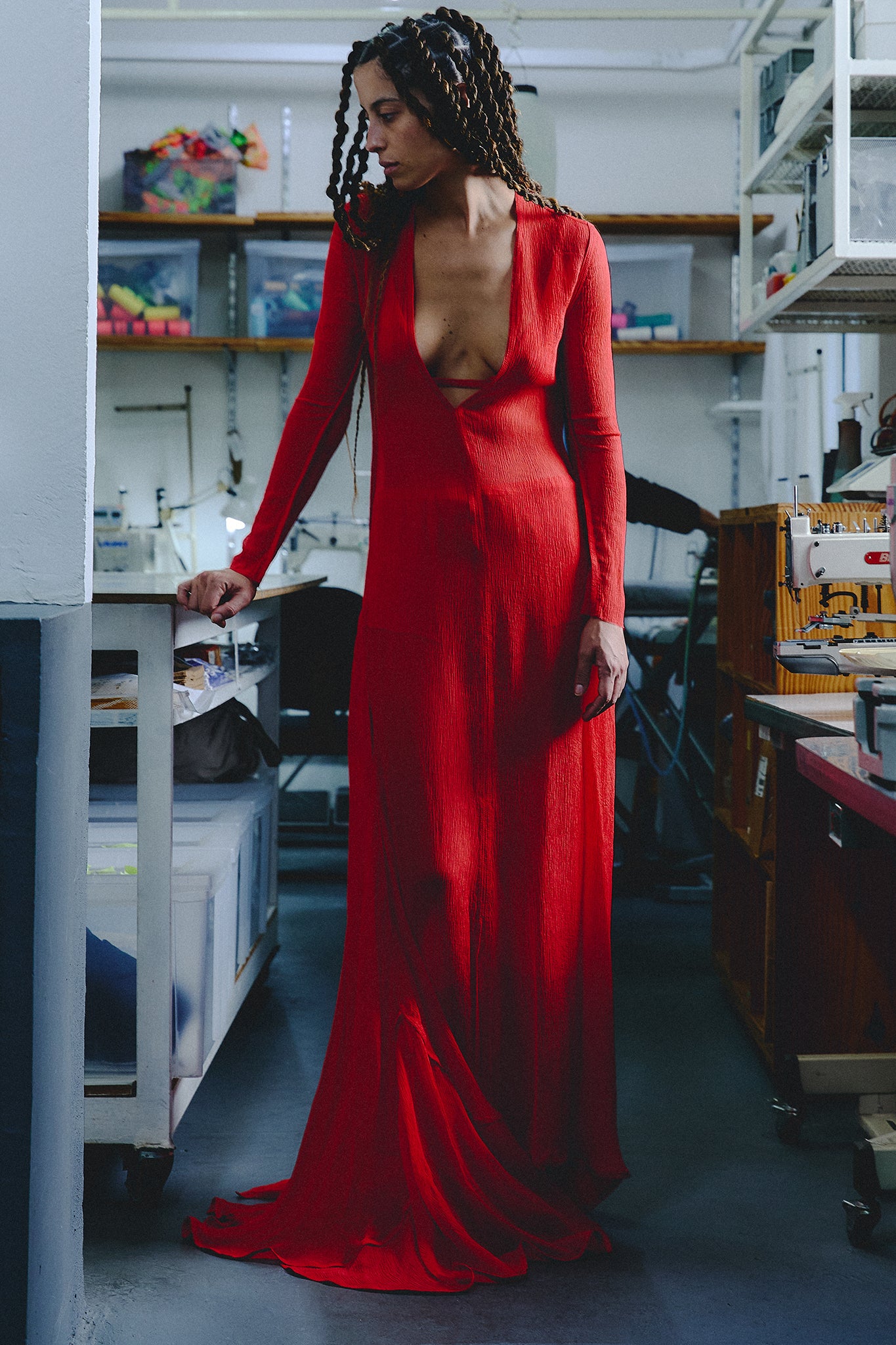 Chiffon Silk Long Sleeve Train Dress
