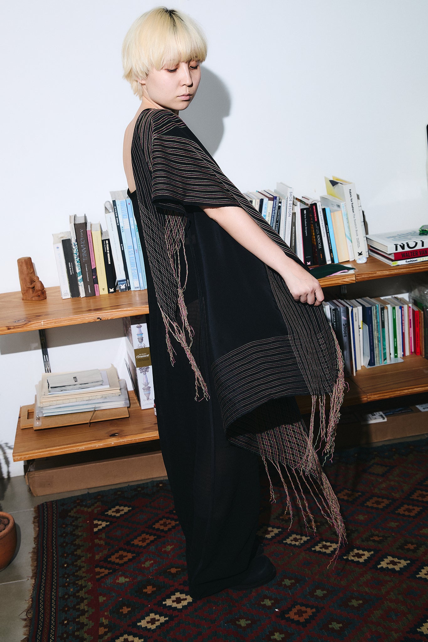 Silk Topstitched Scarf - Black