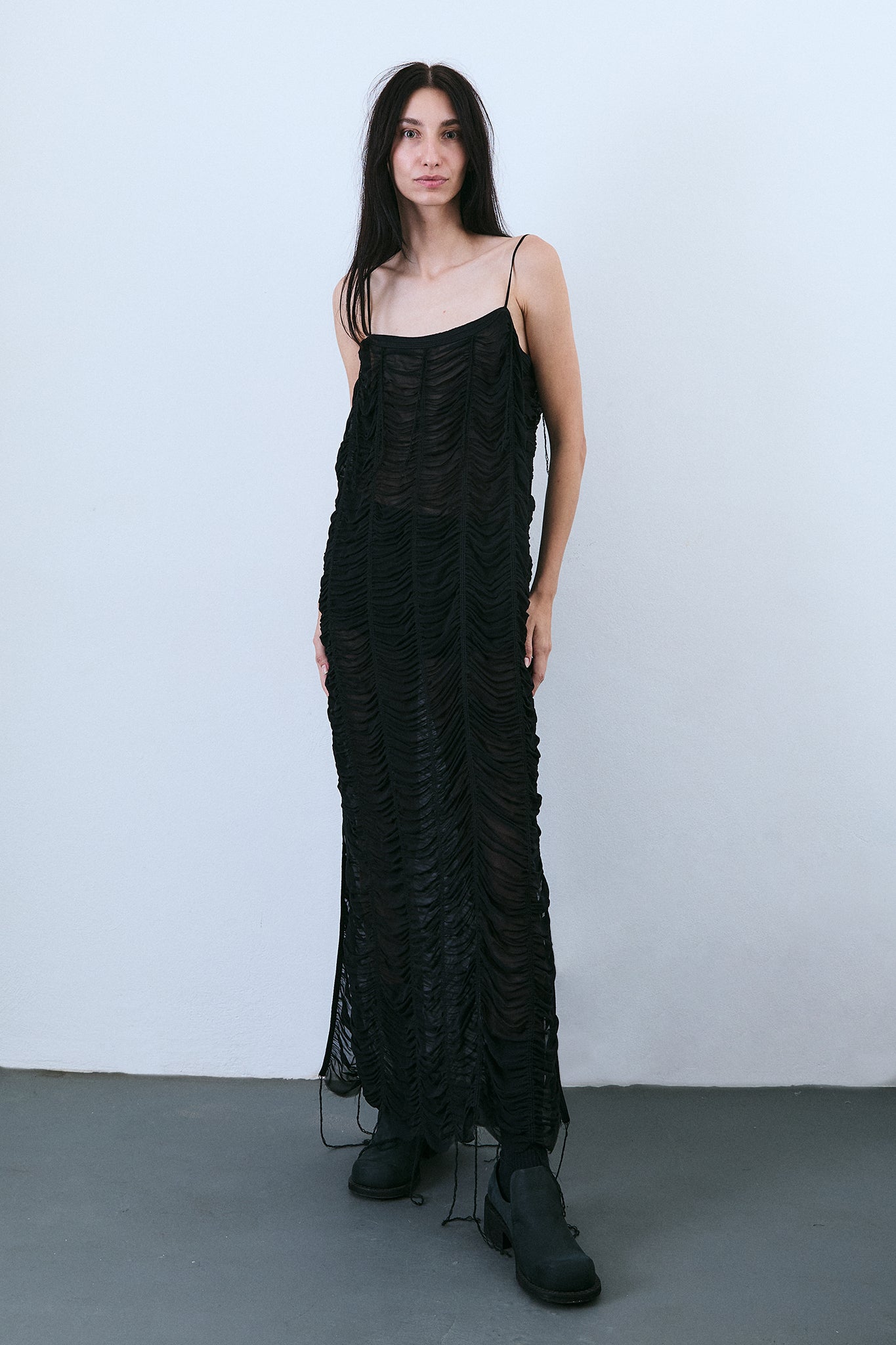 Draped Silk Tube Dress - Black