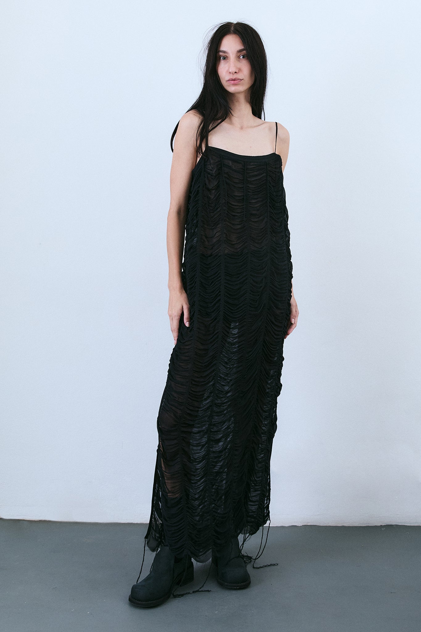 Draped Silk Tube Dress - Black