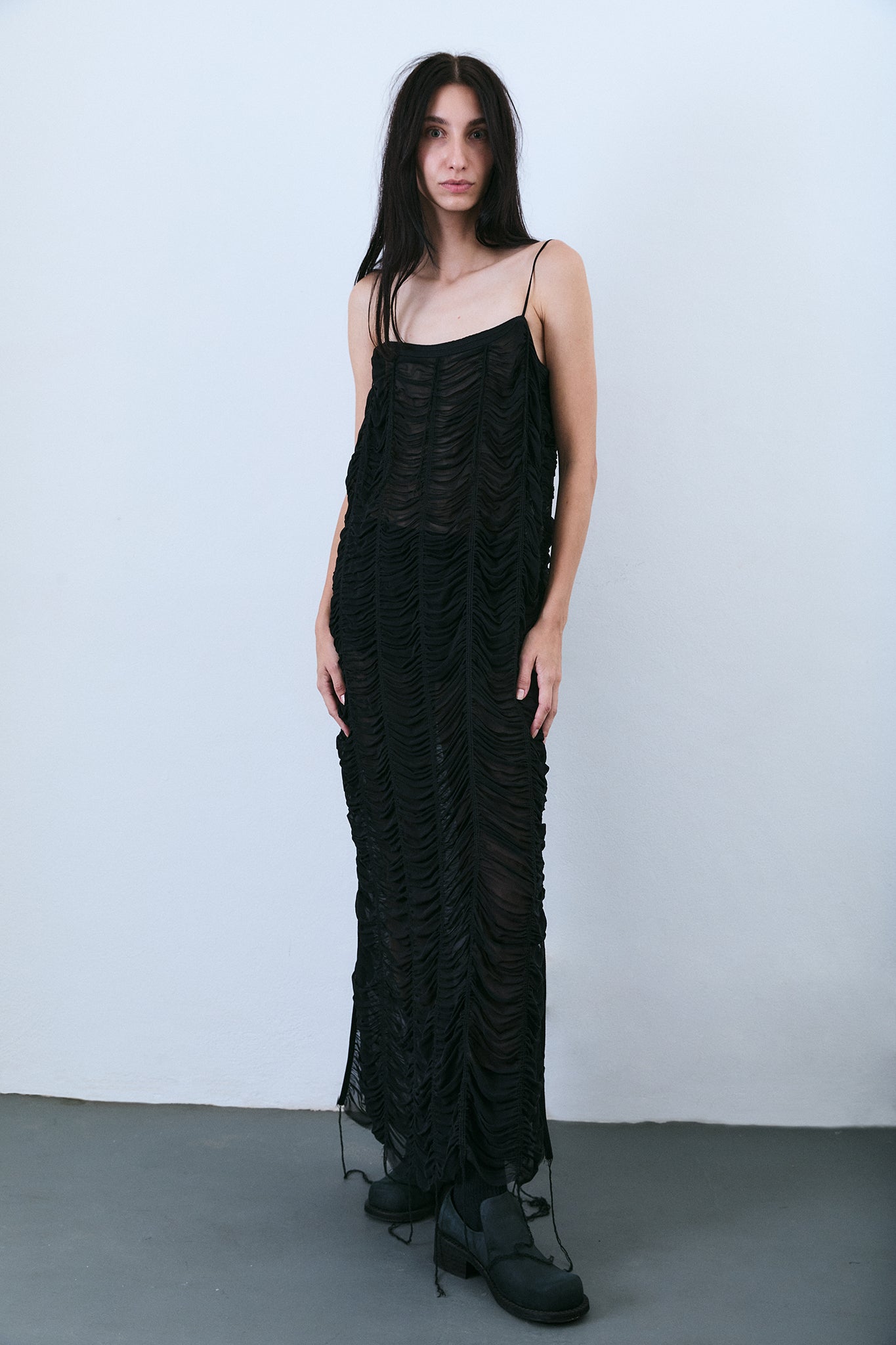 Draped Silk Tube Dress - Black
