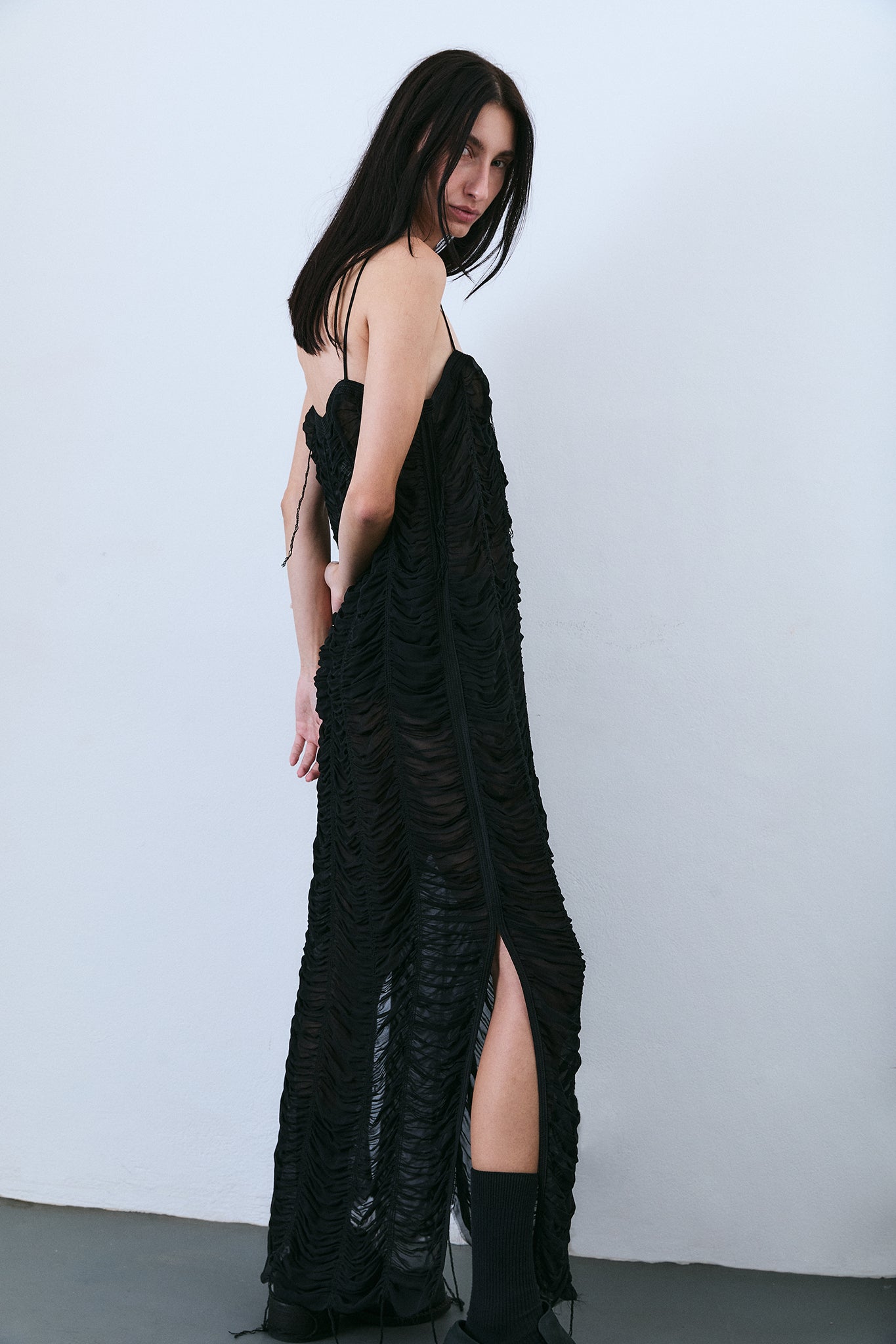 Draped Silk Tube Dress - Black