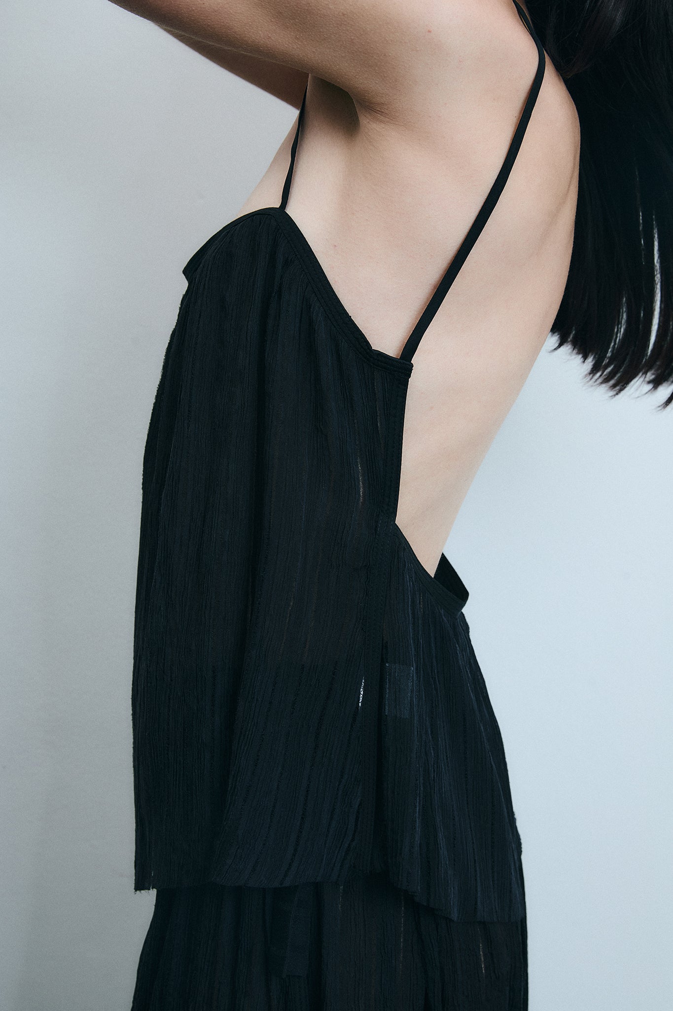 Textured Silk Backless Top - Black
