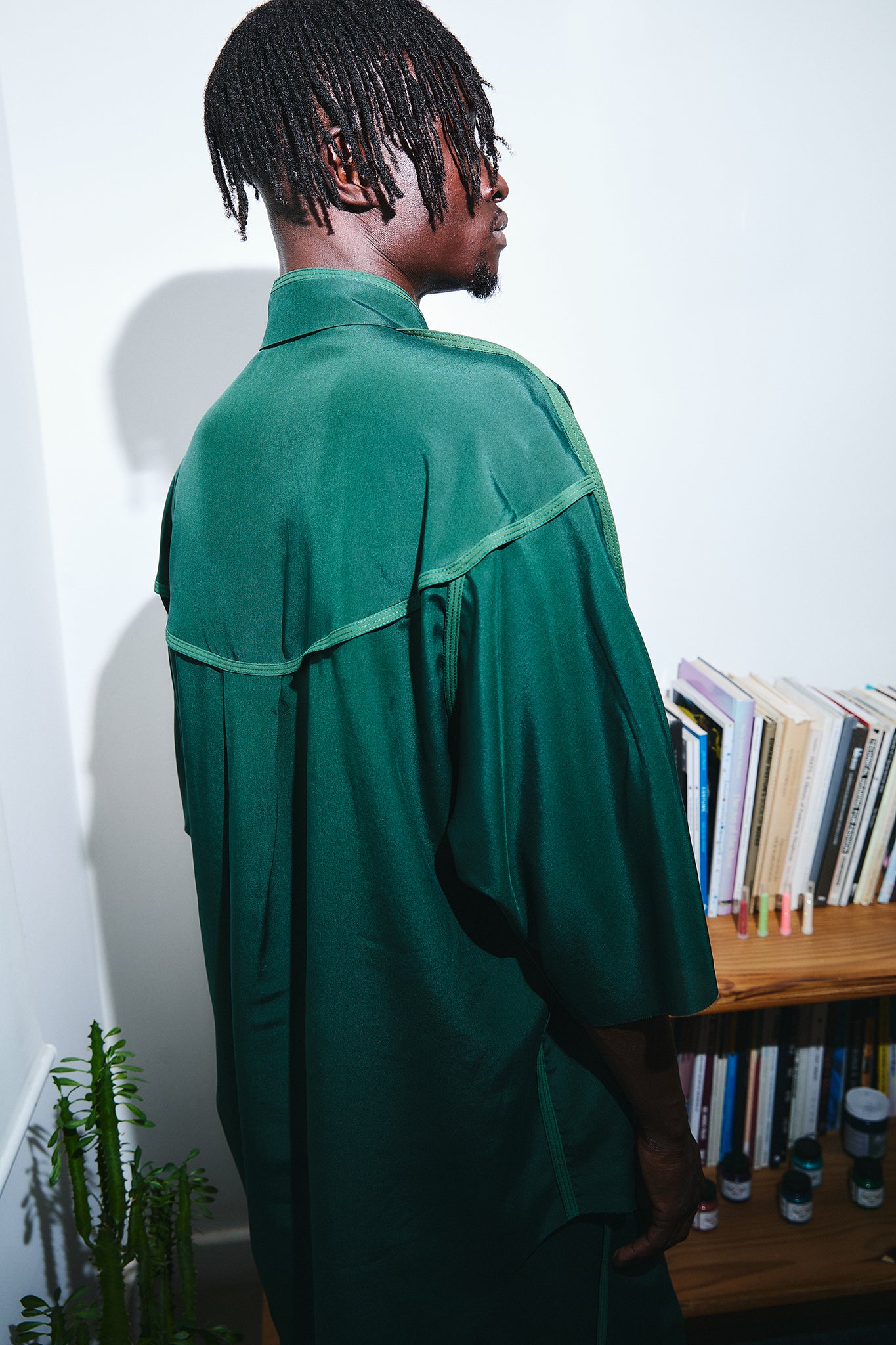 Silk Oversize-Fit Shirt - Forest Green