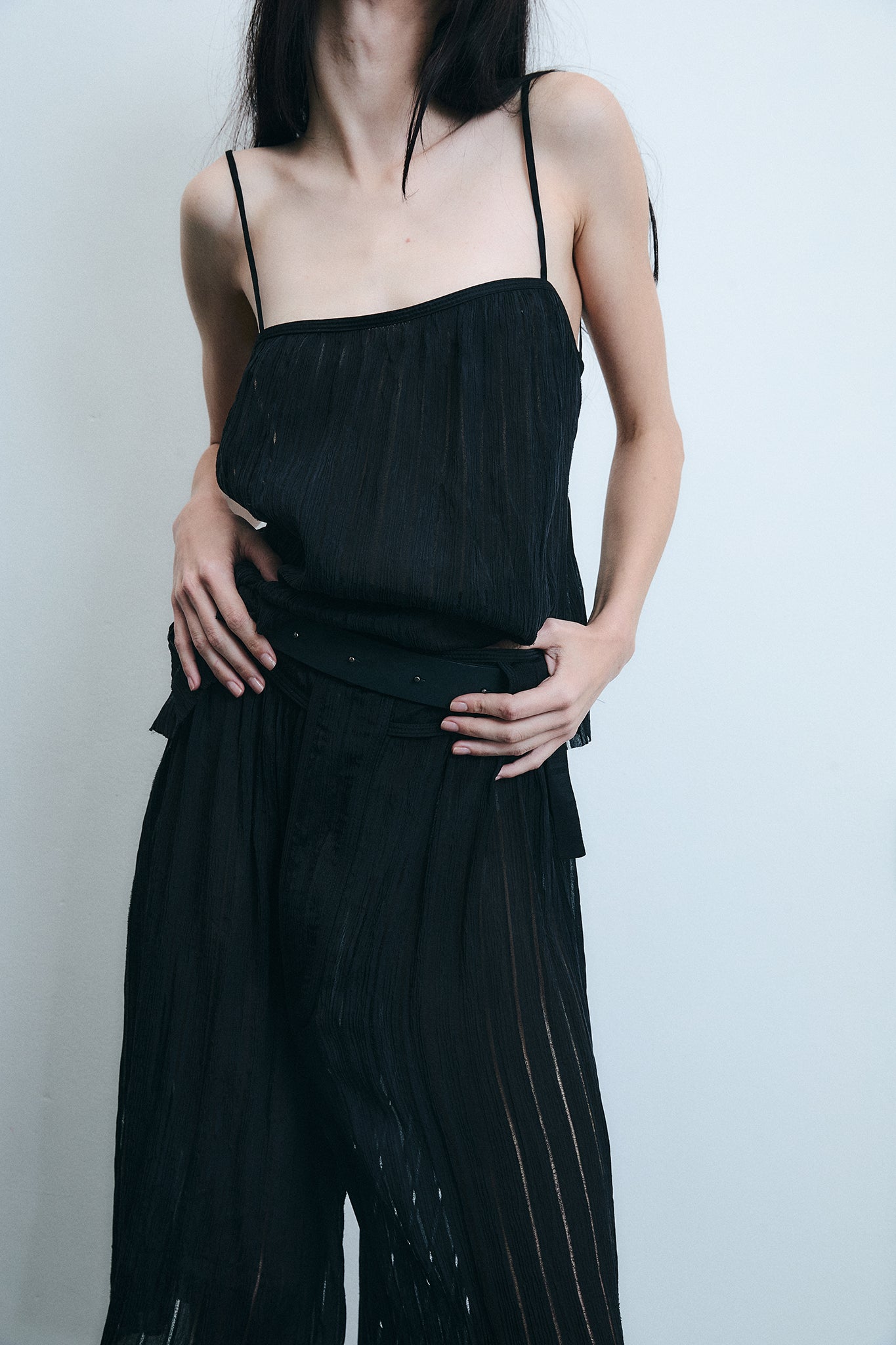 Textured Silk Backless Top - Black