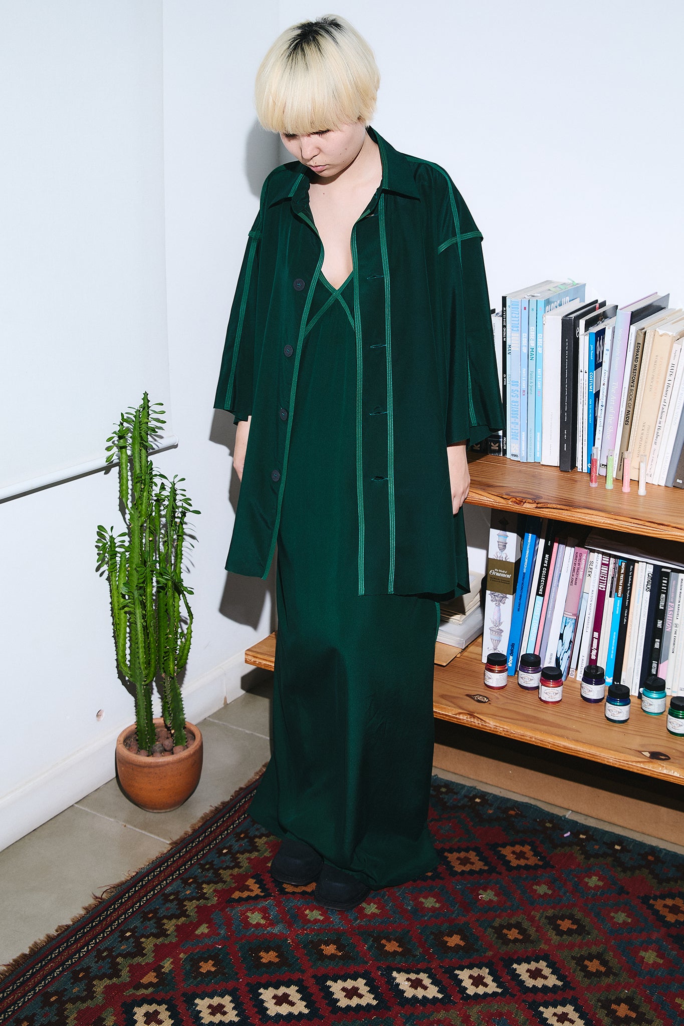 Silk Oversize-Fit Shirt - Forest Green