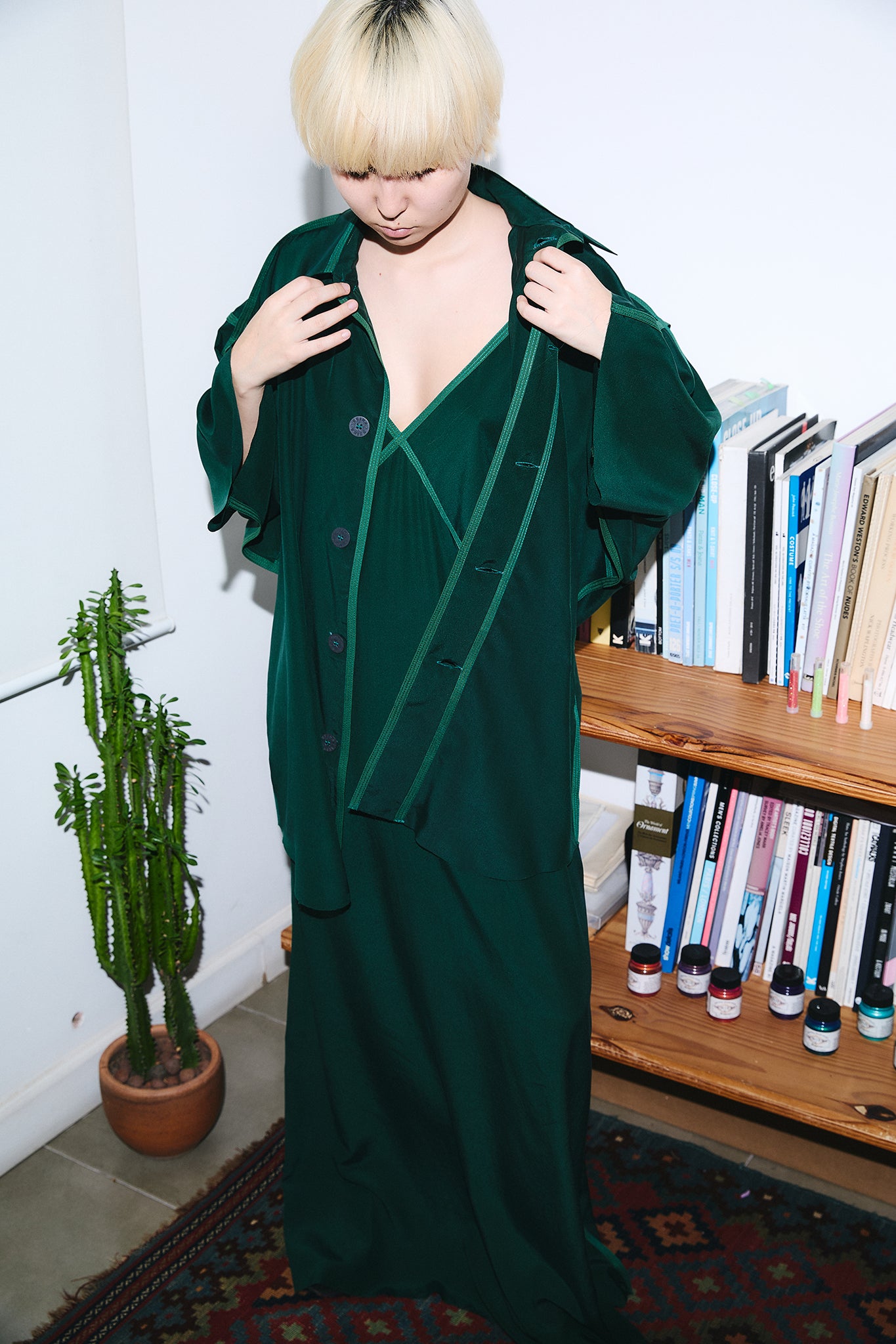 Silk Oversize-Fit Shirt - Forest Green