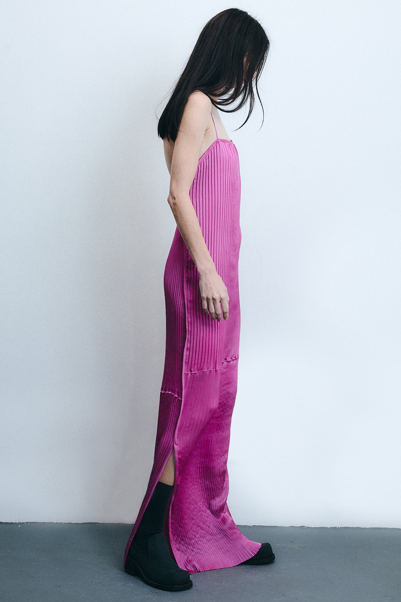 Accordion Pleated Silk Dress - Pink