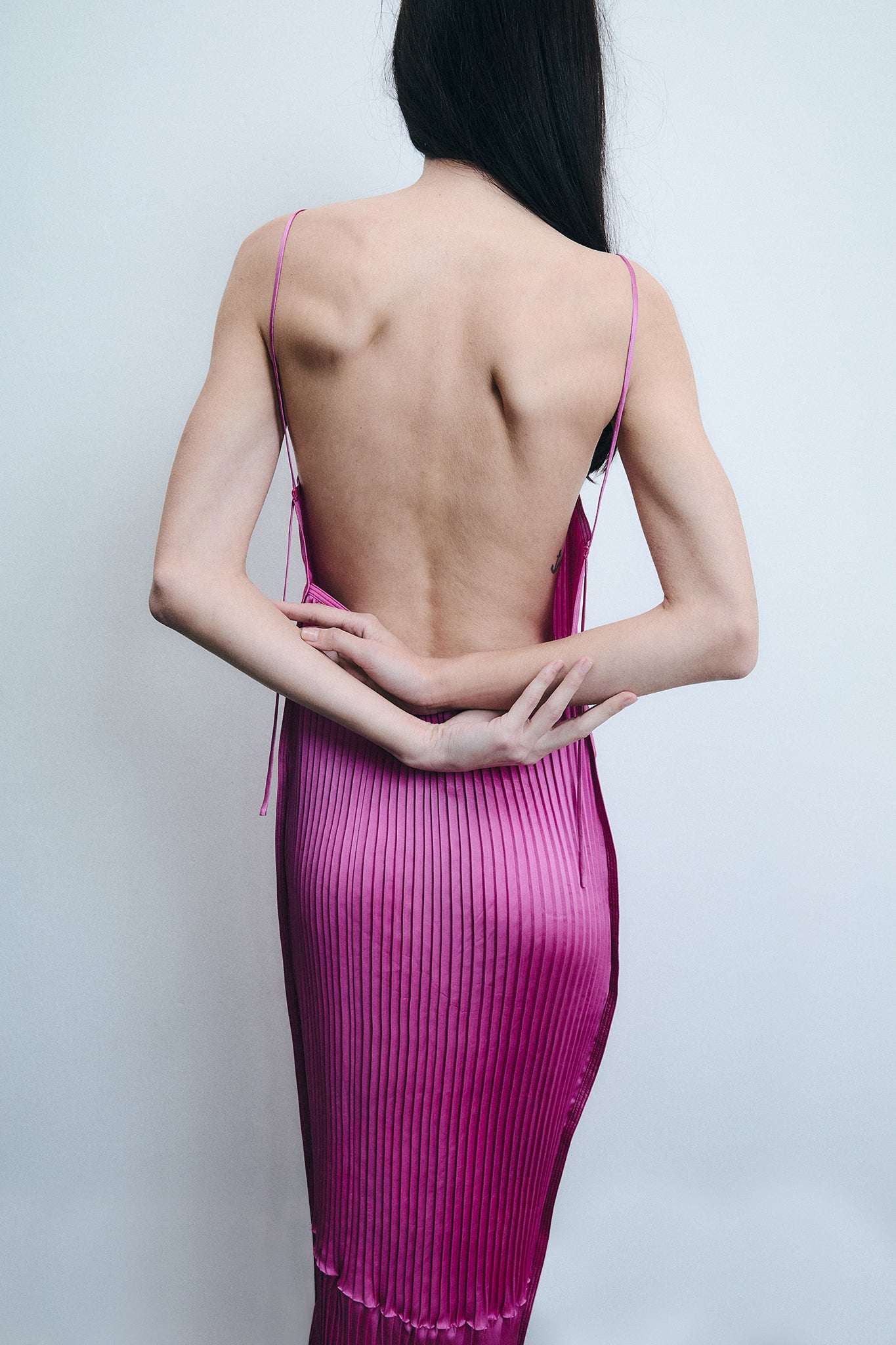 Accordion Pleated Silk Dress - Pink