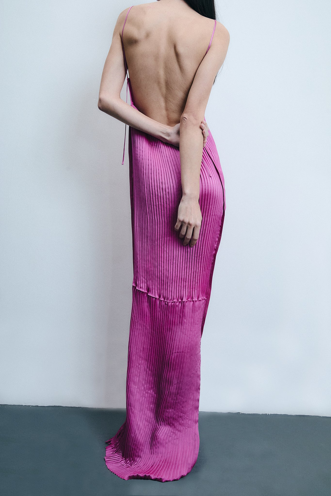 Accordion Pleated Silk Dress - Pink