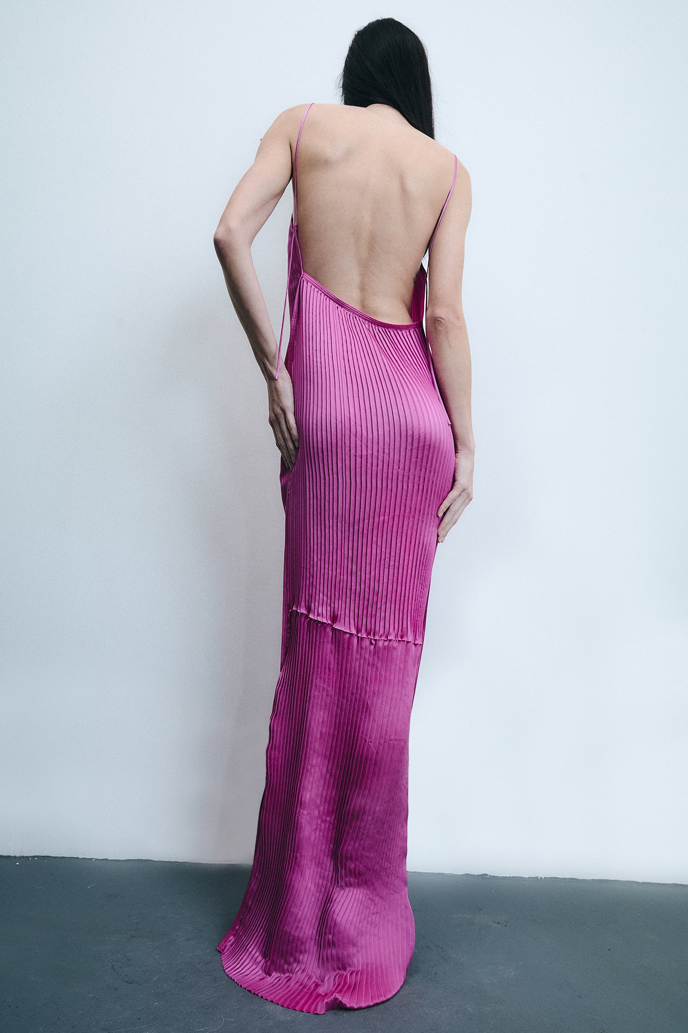 Accordion Pleated Silk Dress - Pink