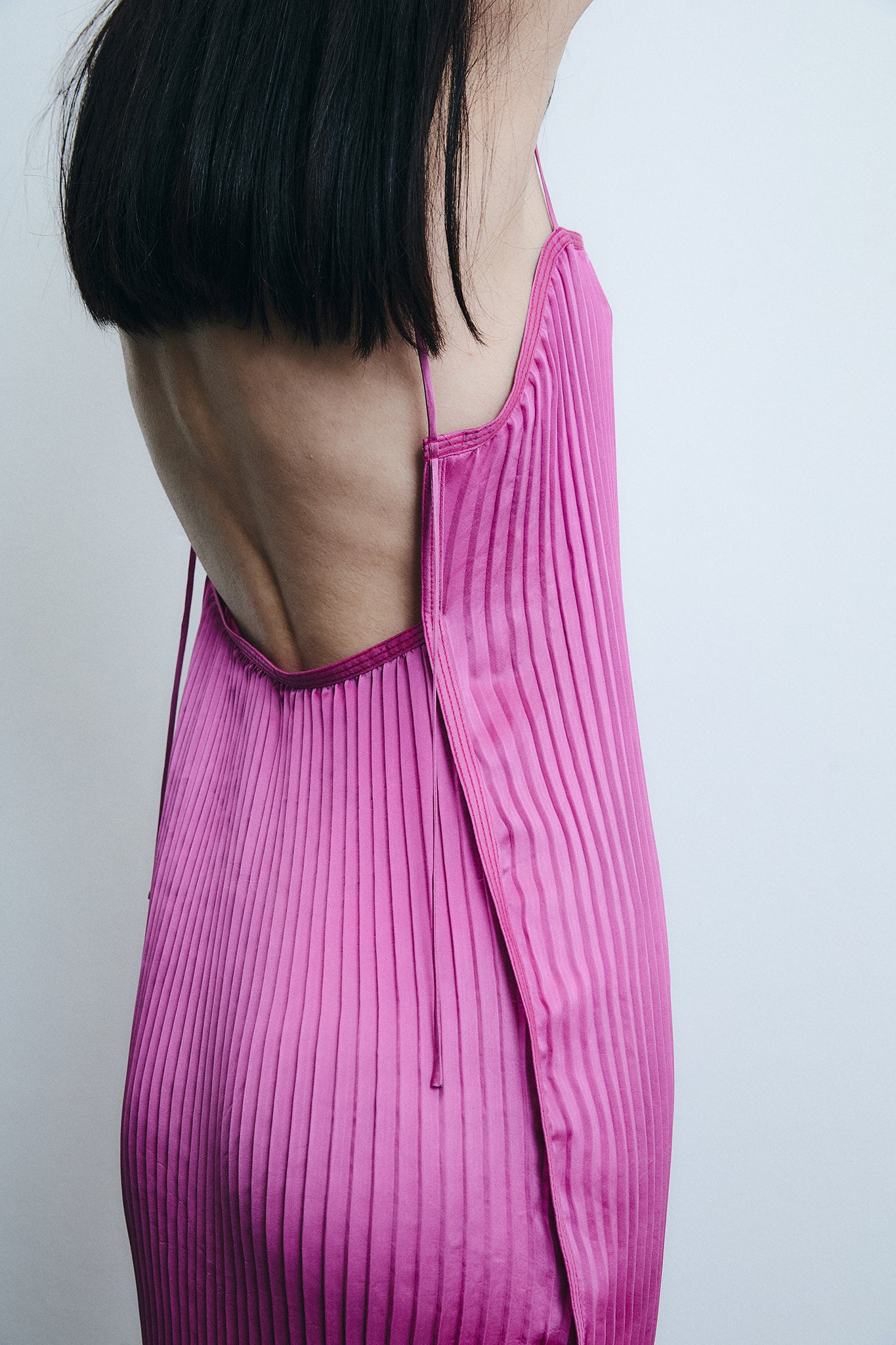 Accordion Pleated Silk Dress - Pink