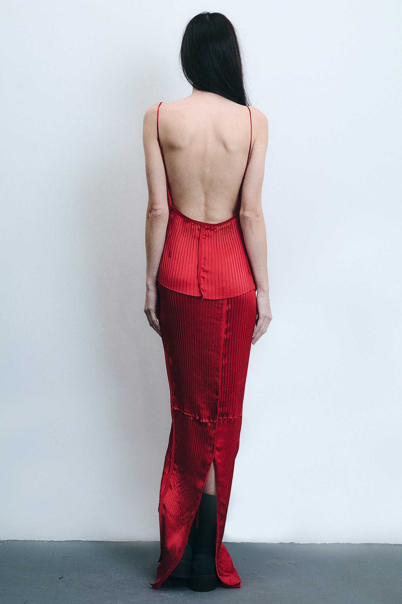 Accordion Pleated Silk Skirt - Red