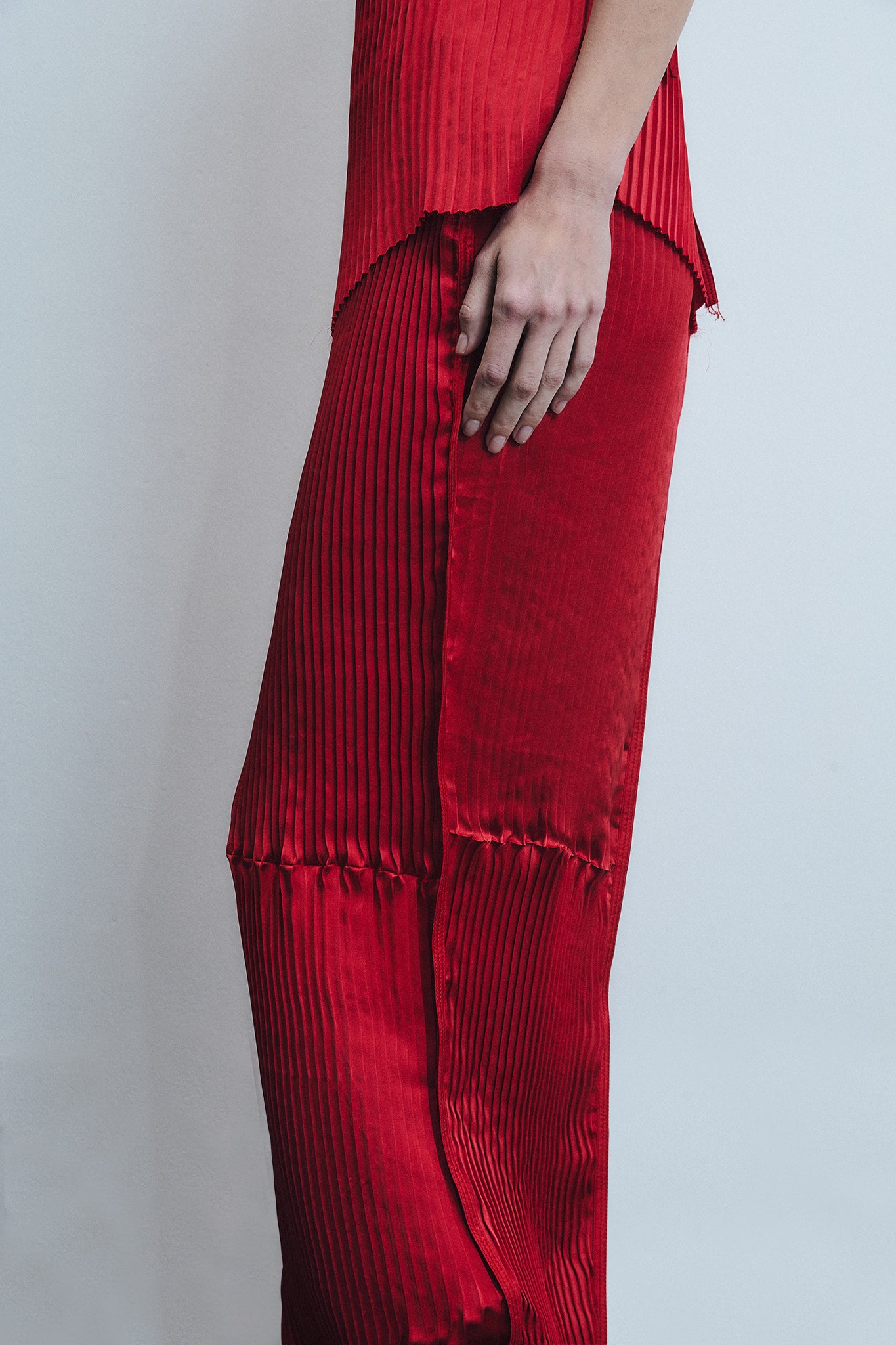 Accordion Pleated Silk Skirt - Red