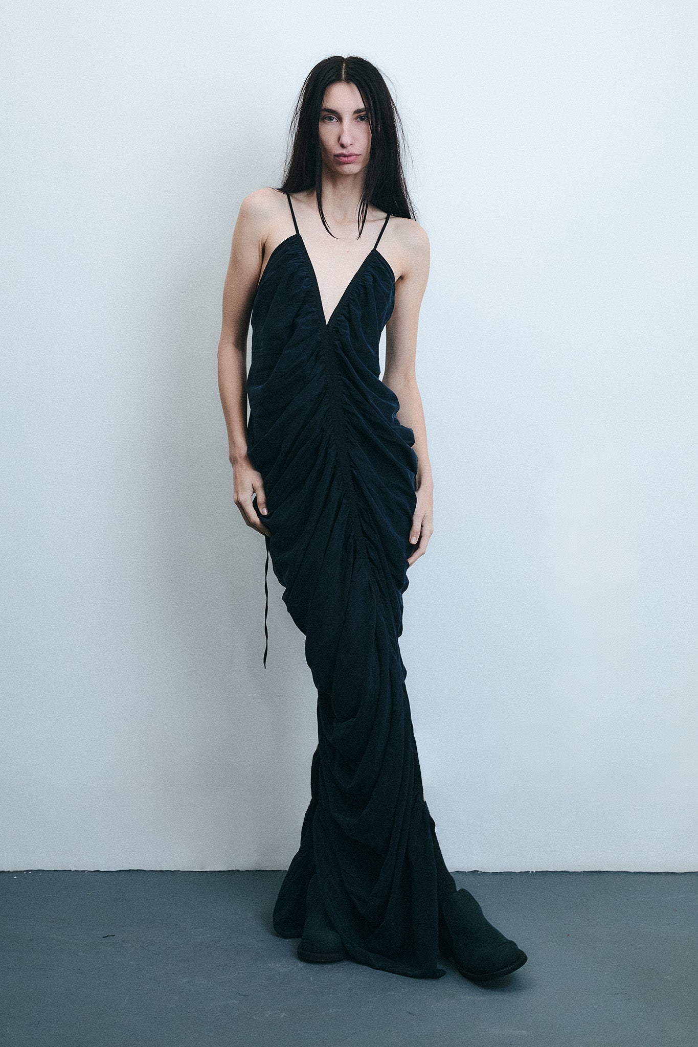 Draped Silk Mermaid Dress - Black