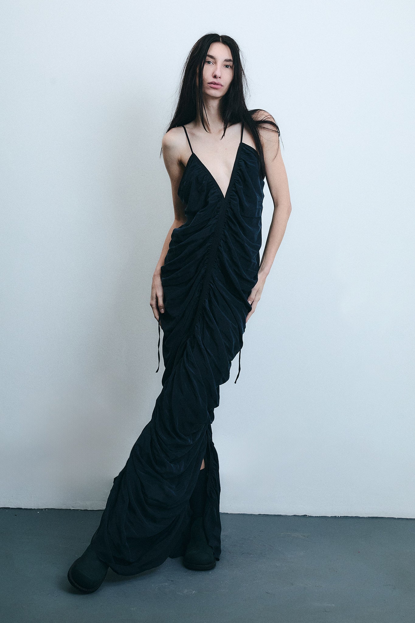 Draped Silk Mermaid Dress - Black