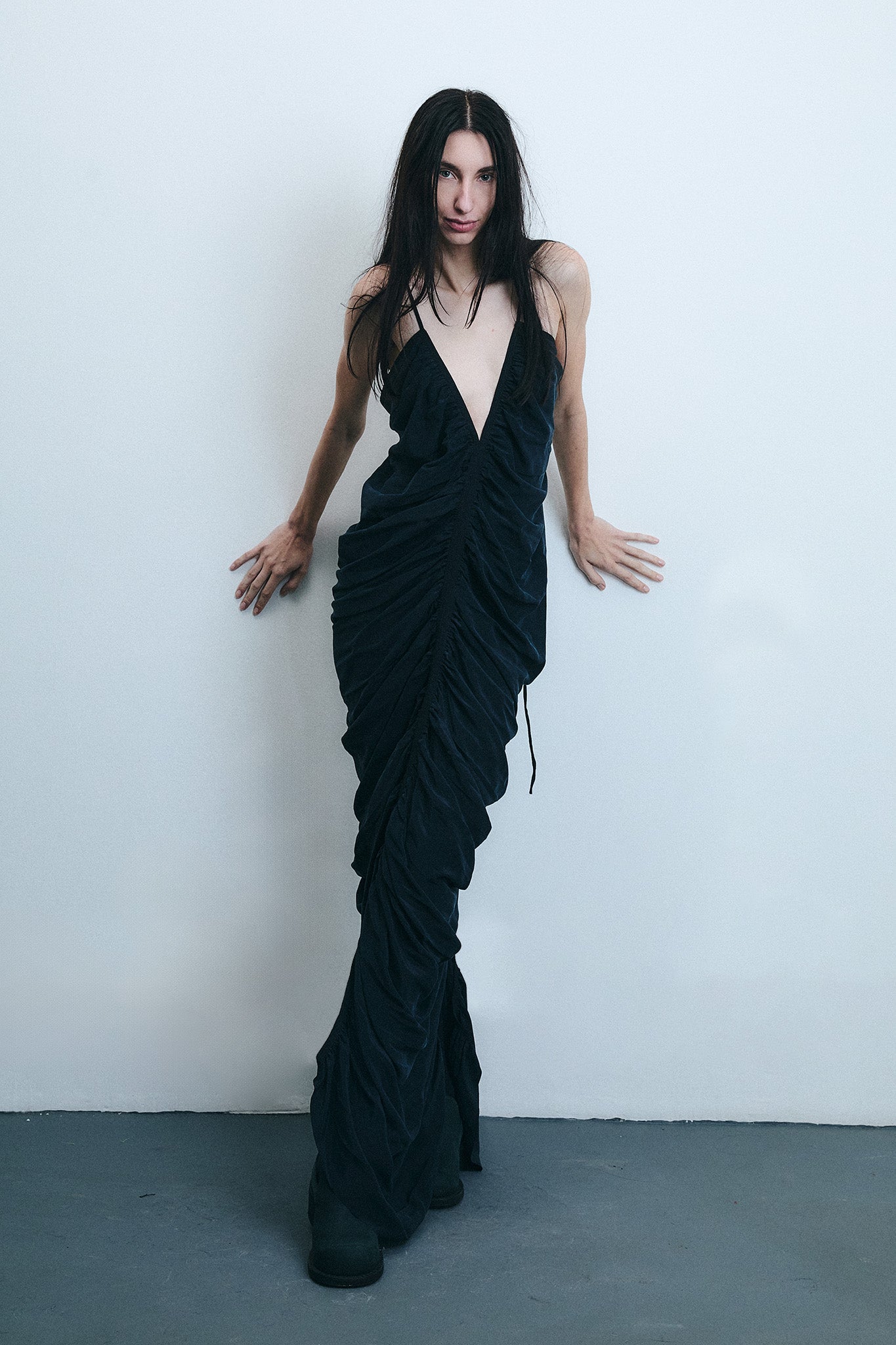 Draped Silk Mermaid Dress - Black