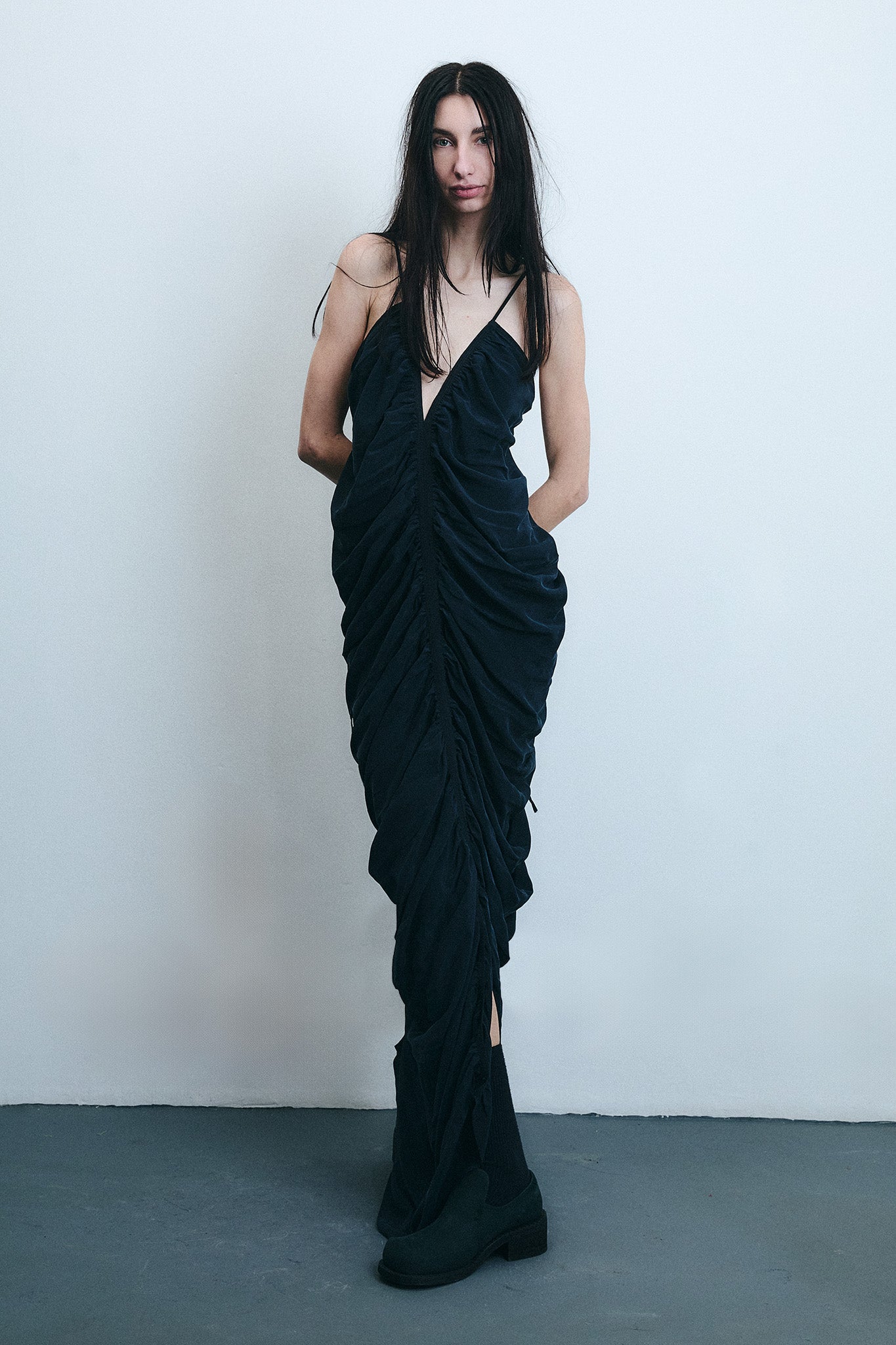 Draped Silk Mermaid Dress - Black