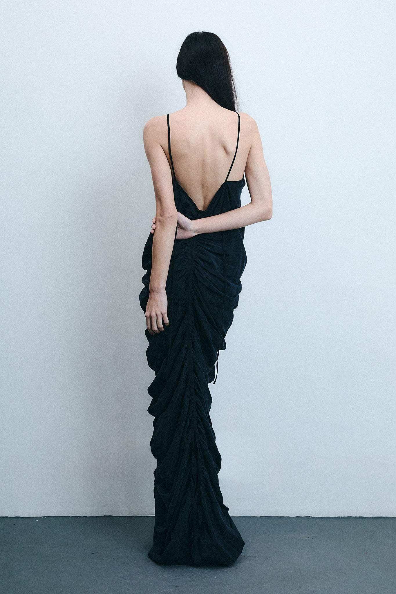 Draped Silk Mermaid Dress - Black