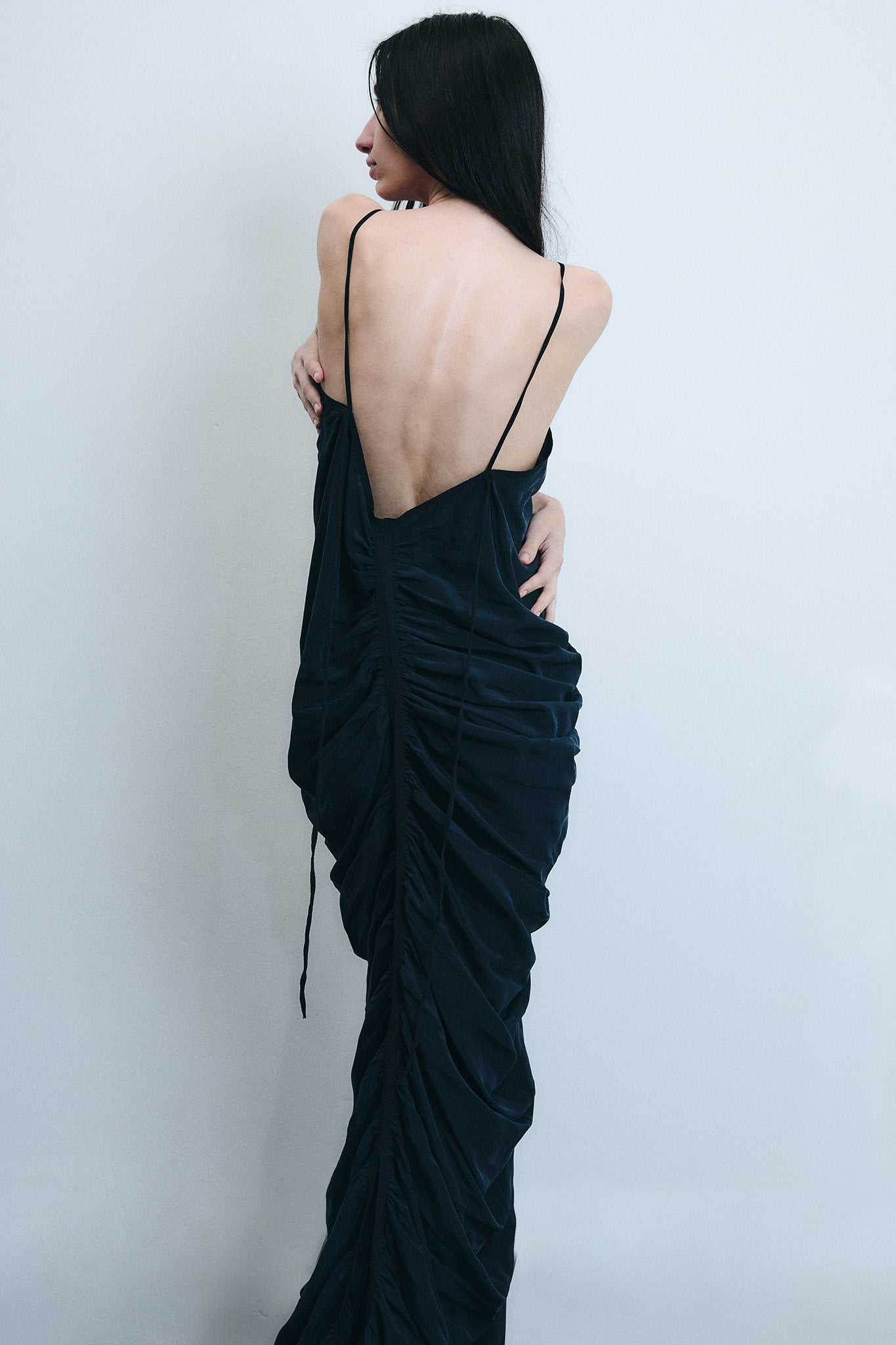 Draped Silk Mermaid Dress - Black