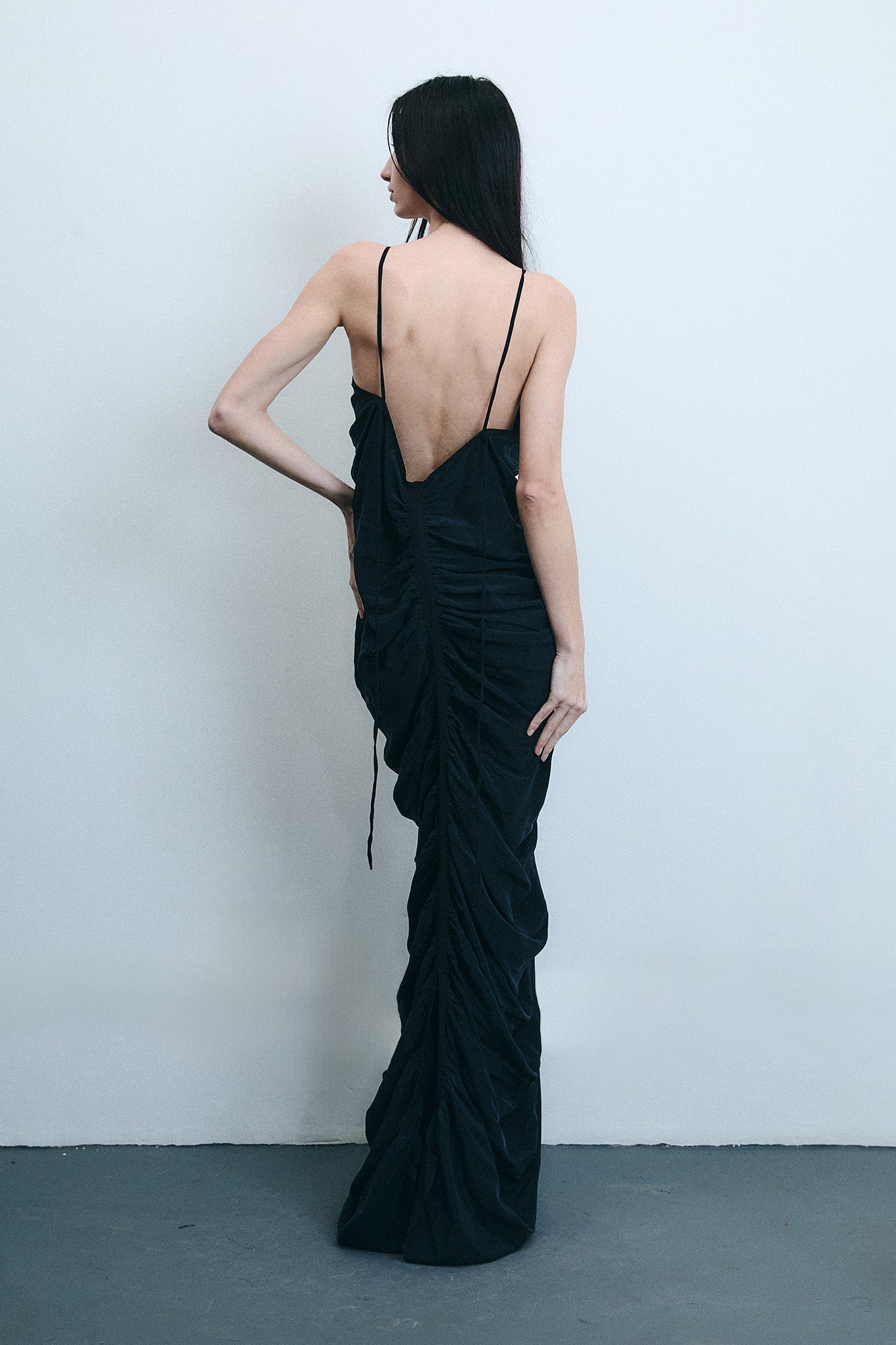 Draped Silk Mermaid Dress - Black