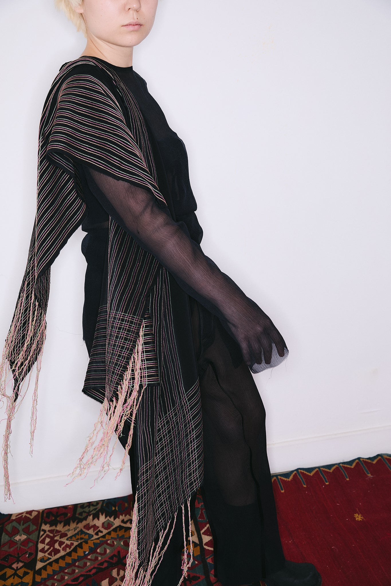 Silk Topstitched Scarf - Black