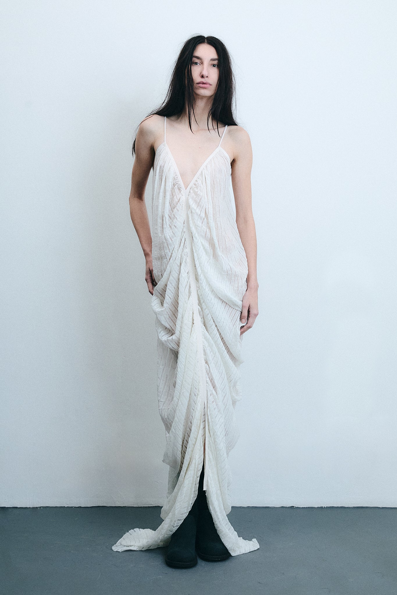 Draped Silk Mermaid Dress - White