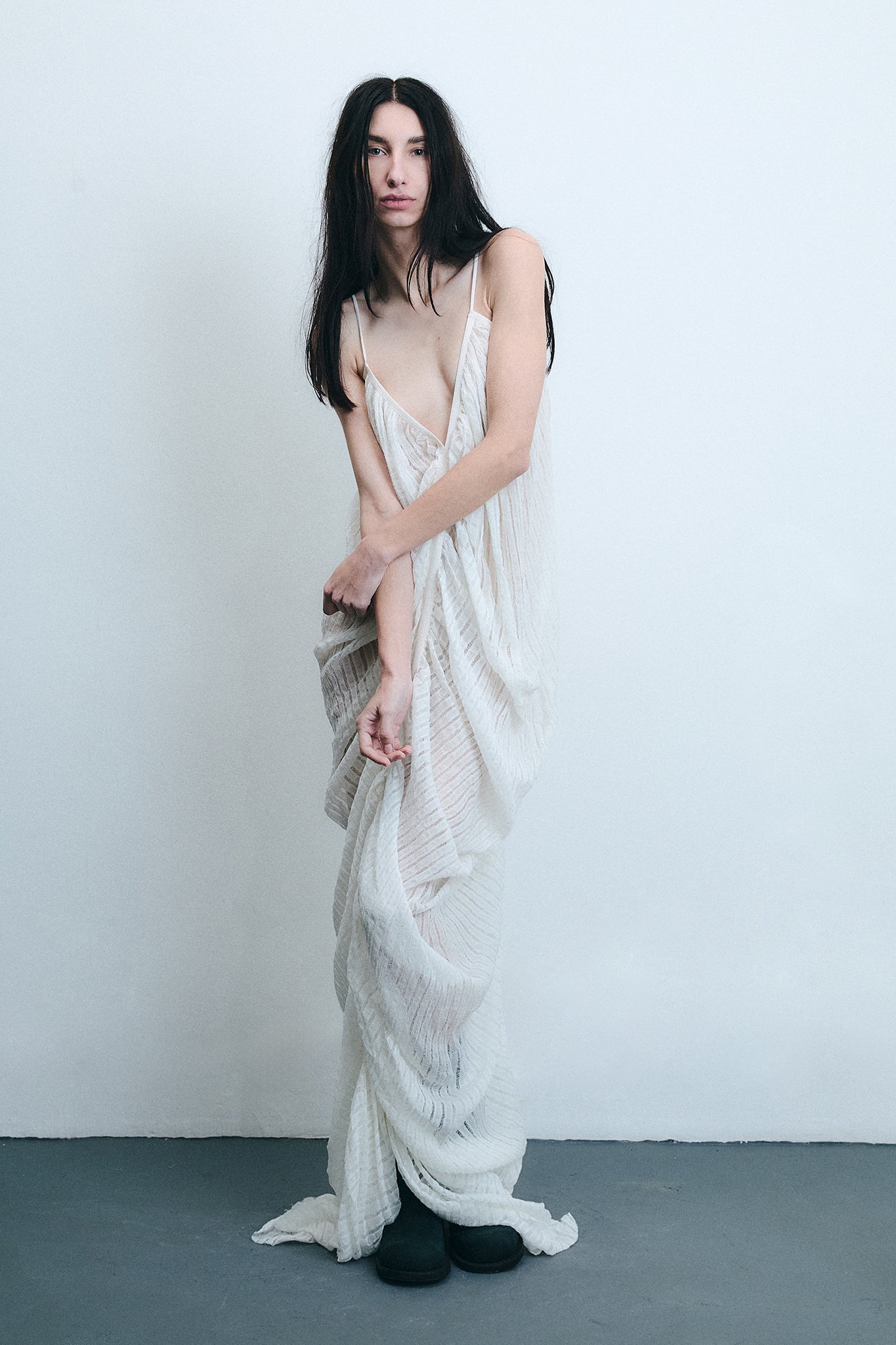 Draped Silk Mermaid Dress - White