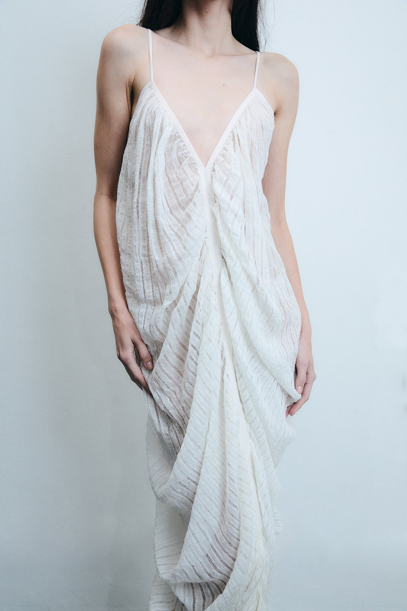 Draped Silk Mermaid Dress - White
