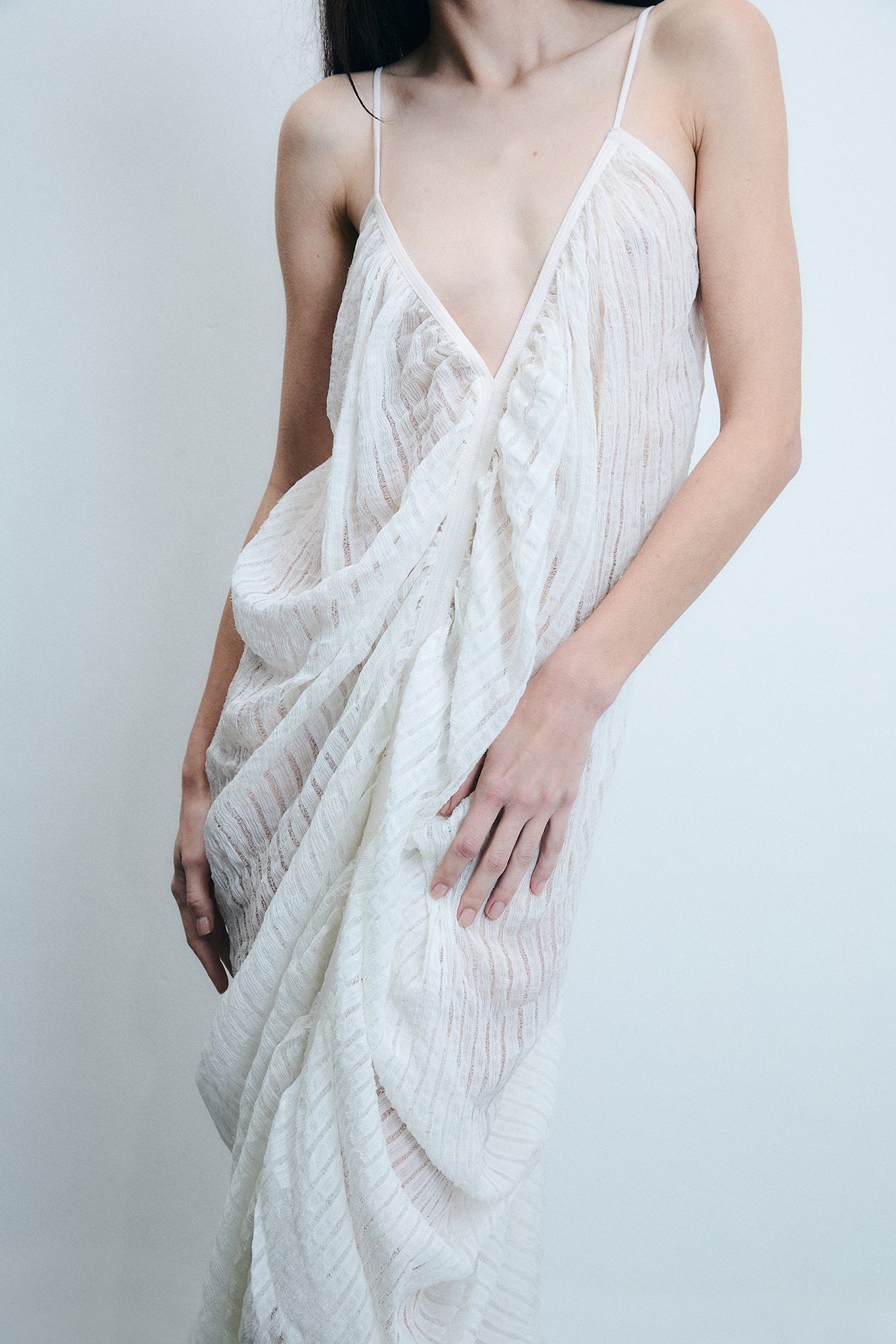 Draped Silk Mermaid Dress - White