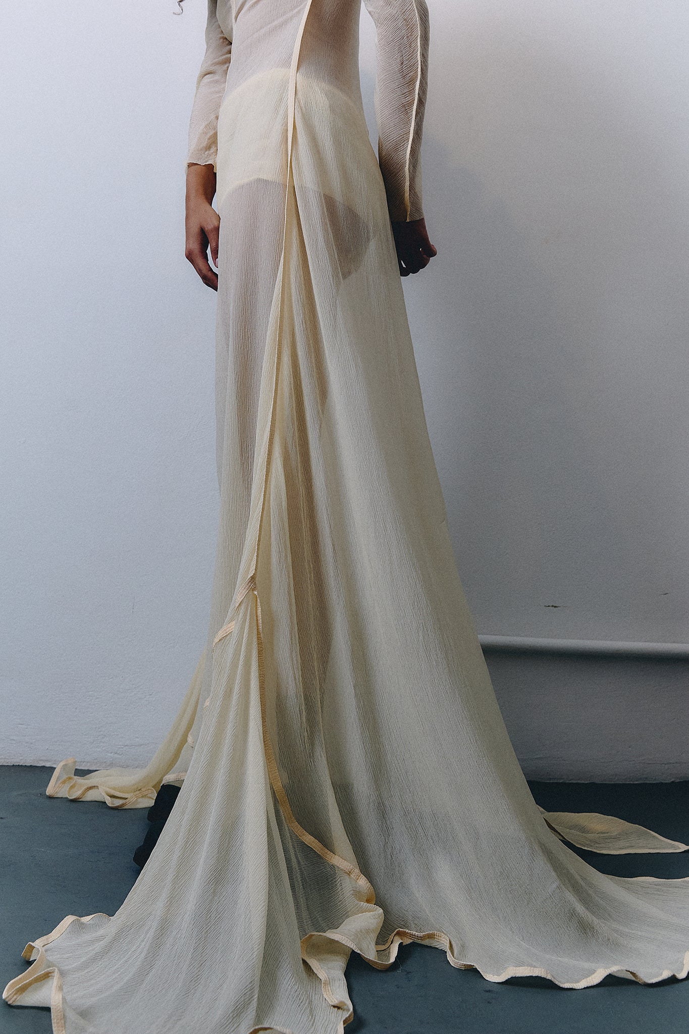 sachin and babi light blue dress Mermaid Sweep Train Elastic Cloth Chiffon Wedding Dress V-Neck Long Sleeve  Bridal Gown COCOMELODY CW3038