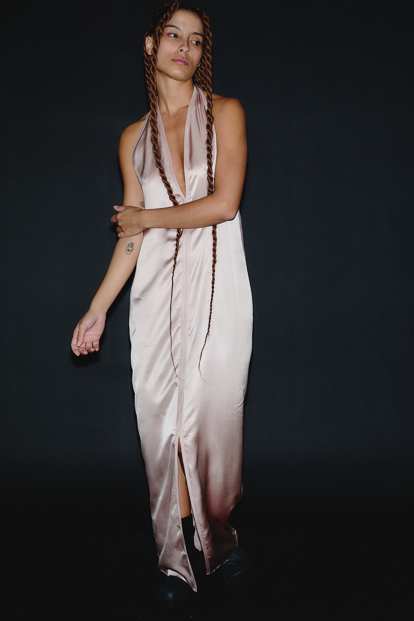 Halter Neck Silk Dress - Rosé