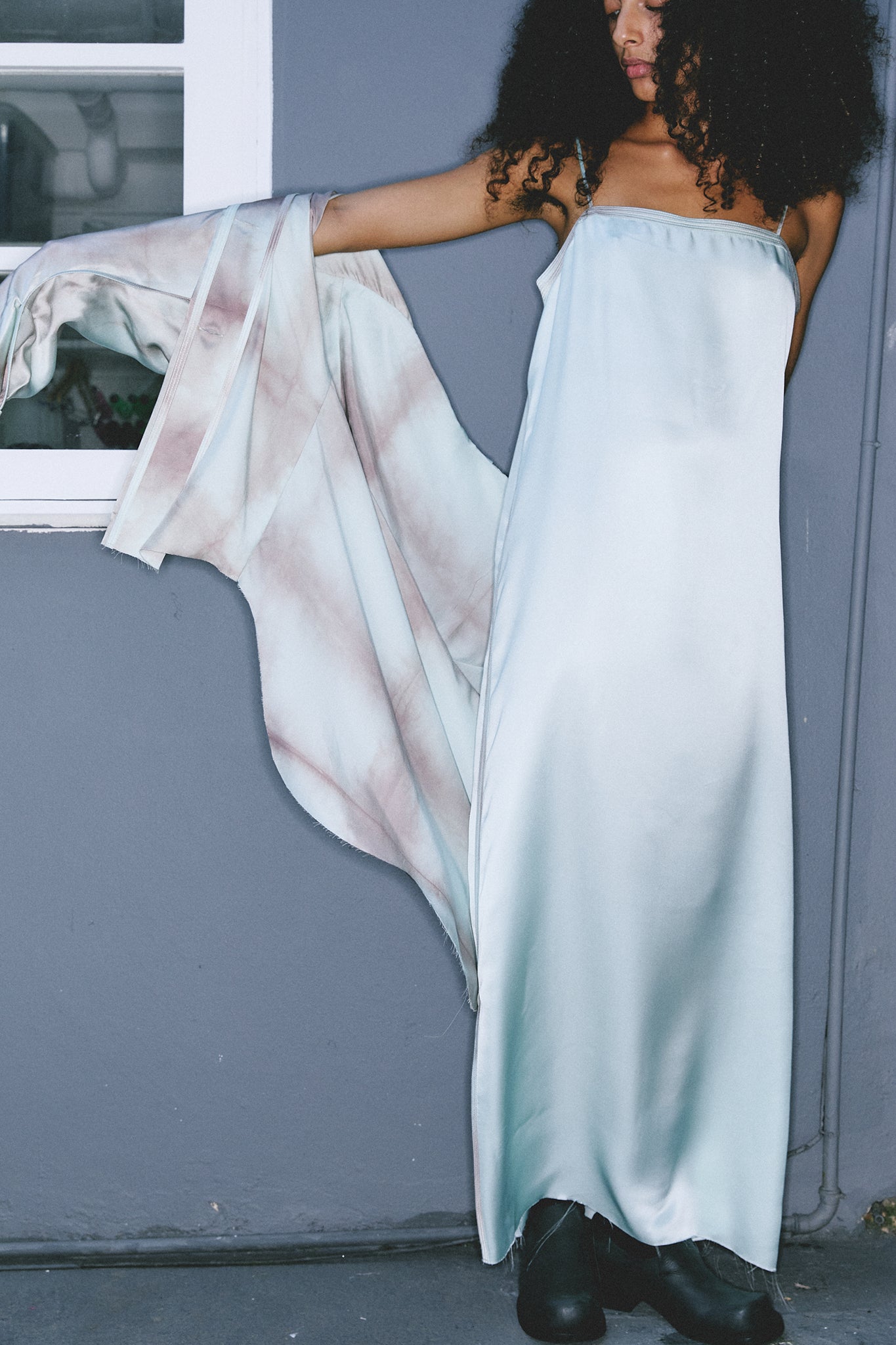 Satin Silk Strap Dress - Cyan