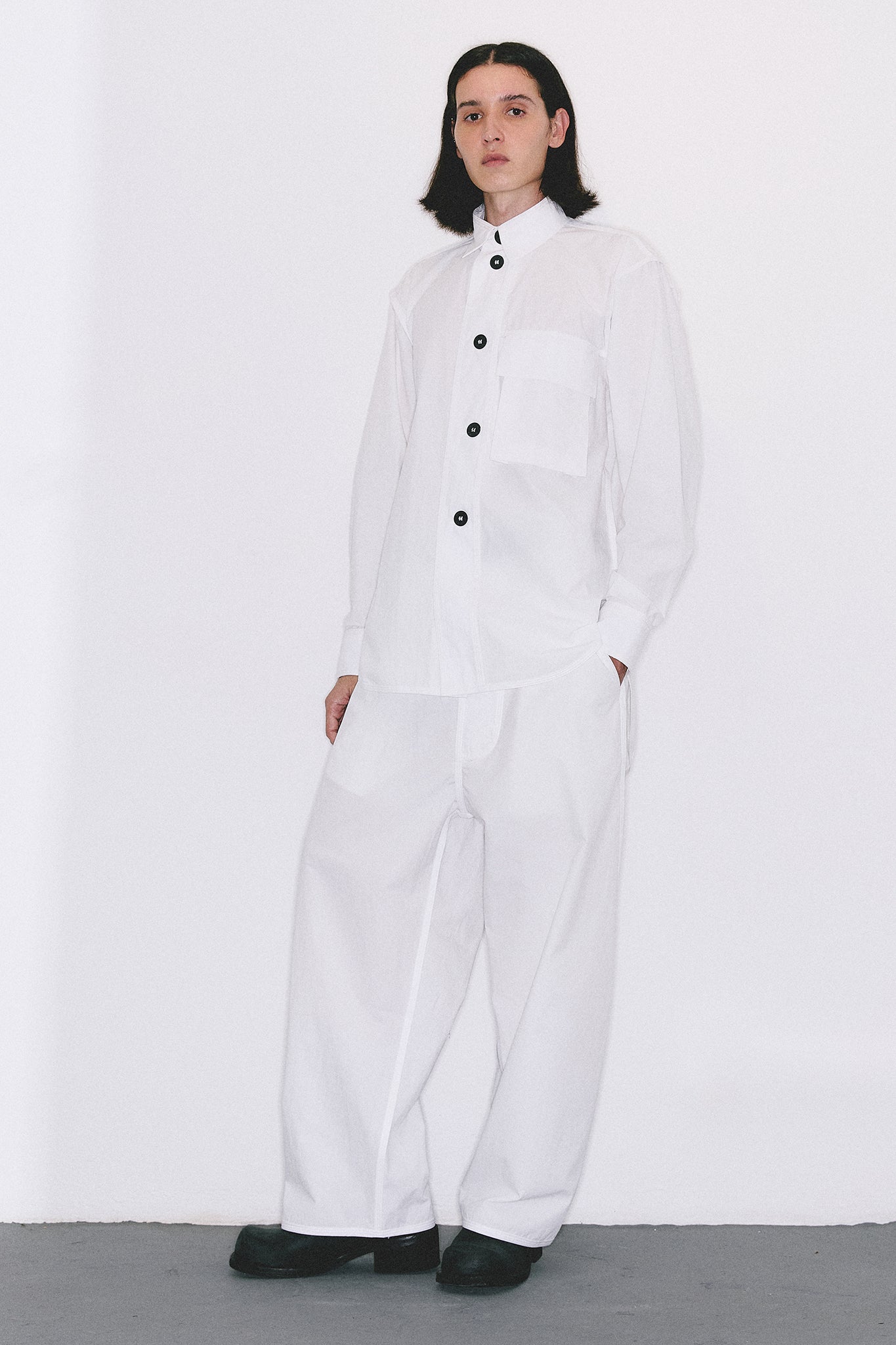 Cotton Side Buckle Trousers - White