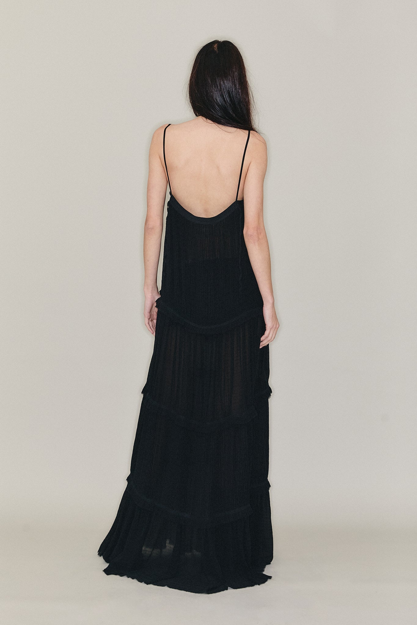 Pleated Silk Tiered Dress - Black