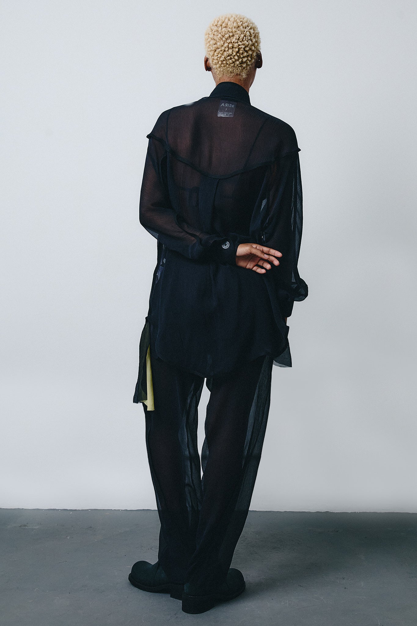 Chiffon Silk Pirate Shirt Colorful Detail - Black