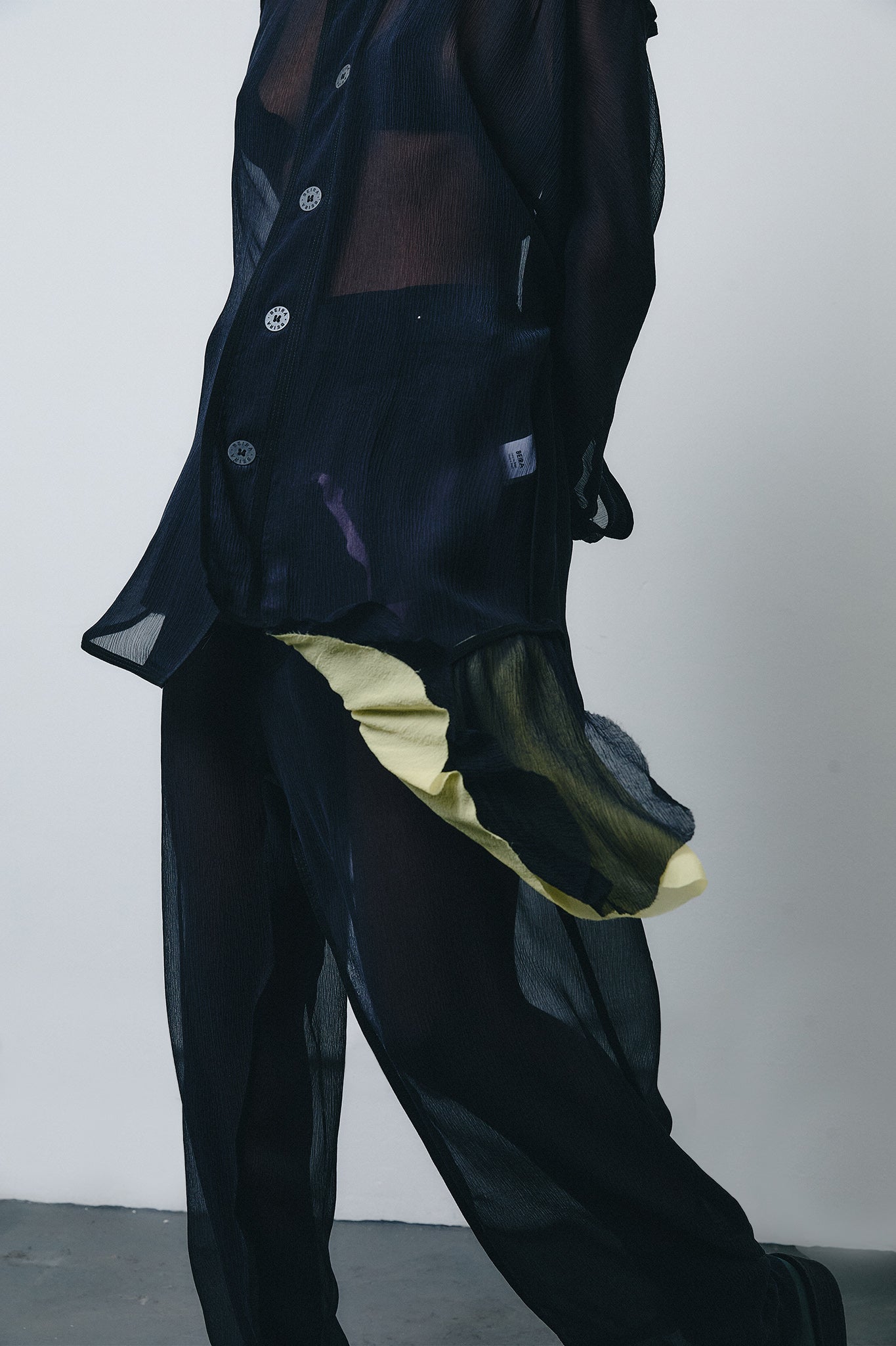 Chiffon Silk Pirate Shirt Colorful Detail - Black