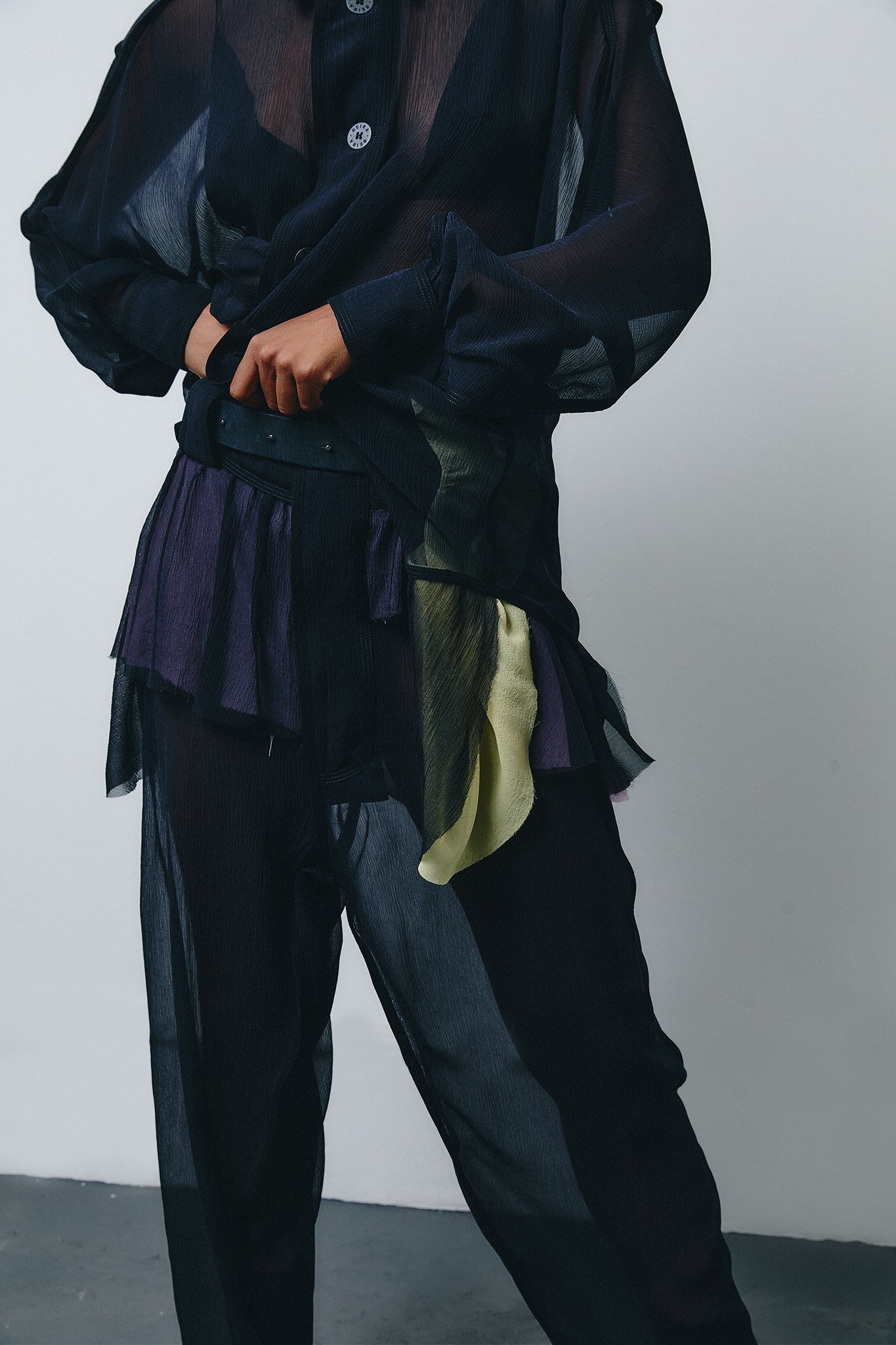 Chiffon Silk Pirate Pants Colorful Detail - Black